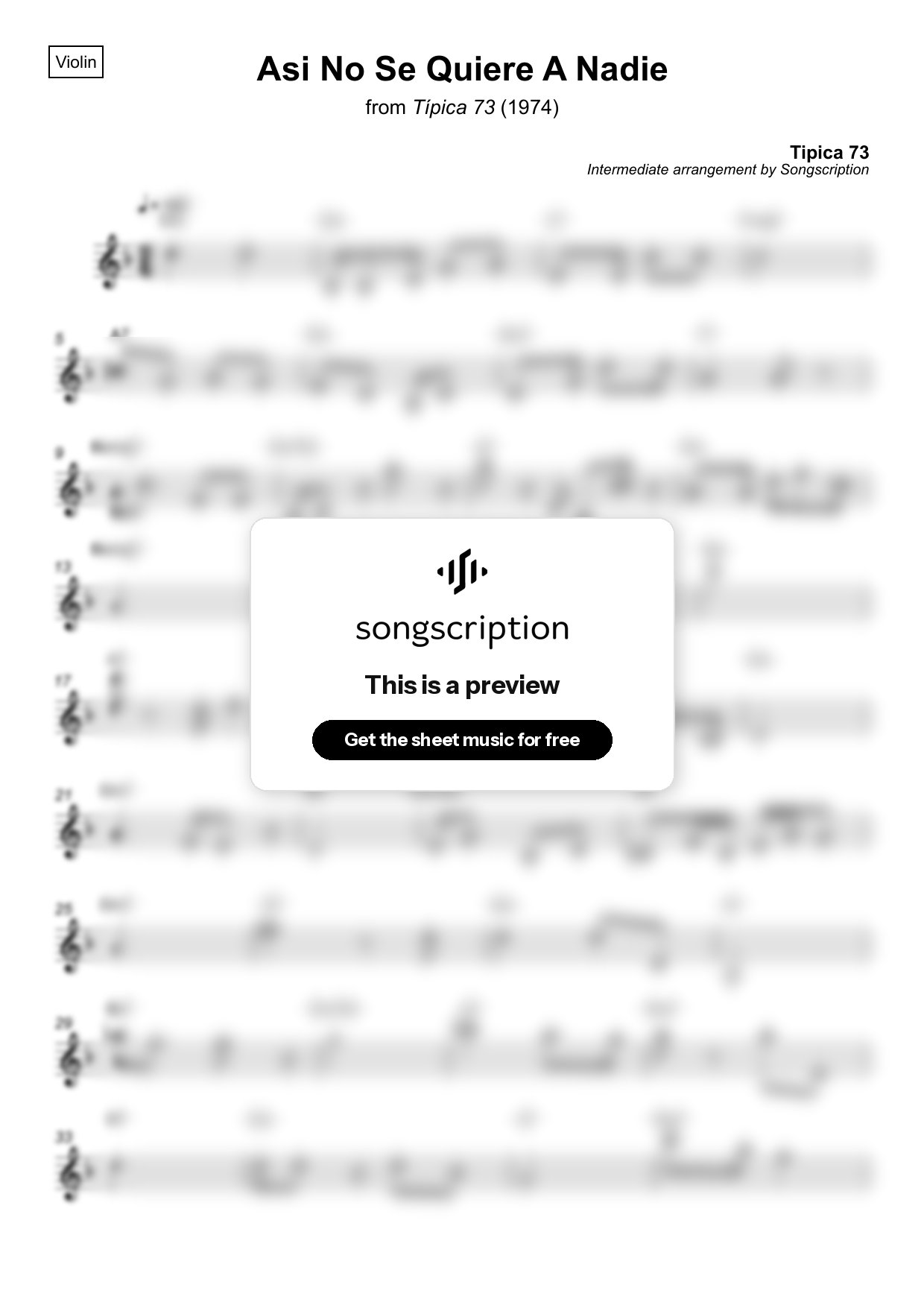 Intermediate Violin Sheet Music for "Asi No Se Quiere A Nadie" by Tipica 73