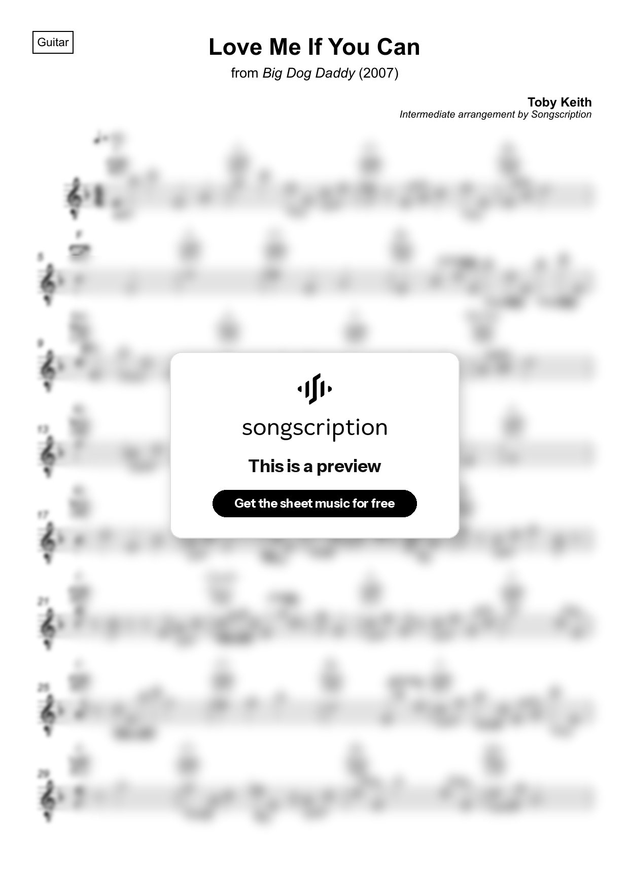 Intermediate Acoustic Guitar Sheet Music for "Love Me If You Can" by Toby Keith