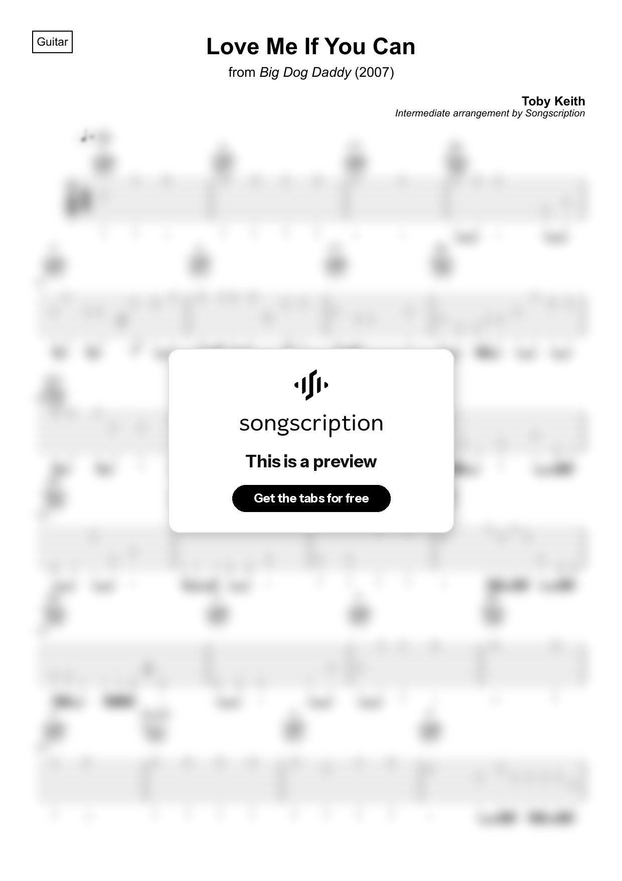 Intermediate Acoustic Guitar Tabs for "Love Me If You Can" by Toby Keith
