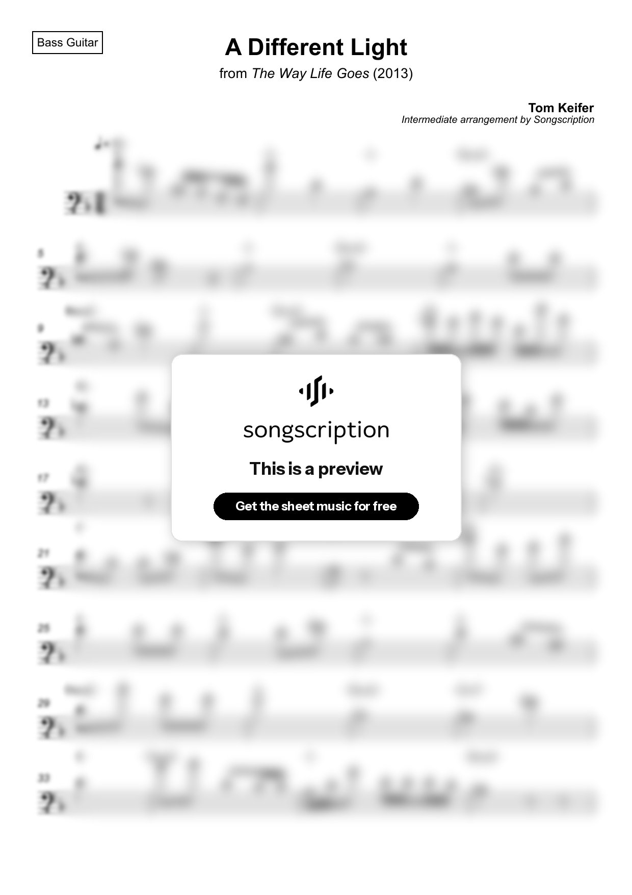 Intermediate Bass Guitar Sheet Music for "A Different Light" by Tom Keifer