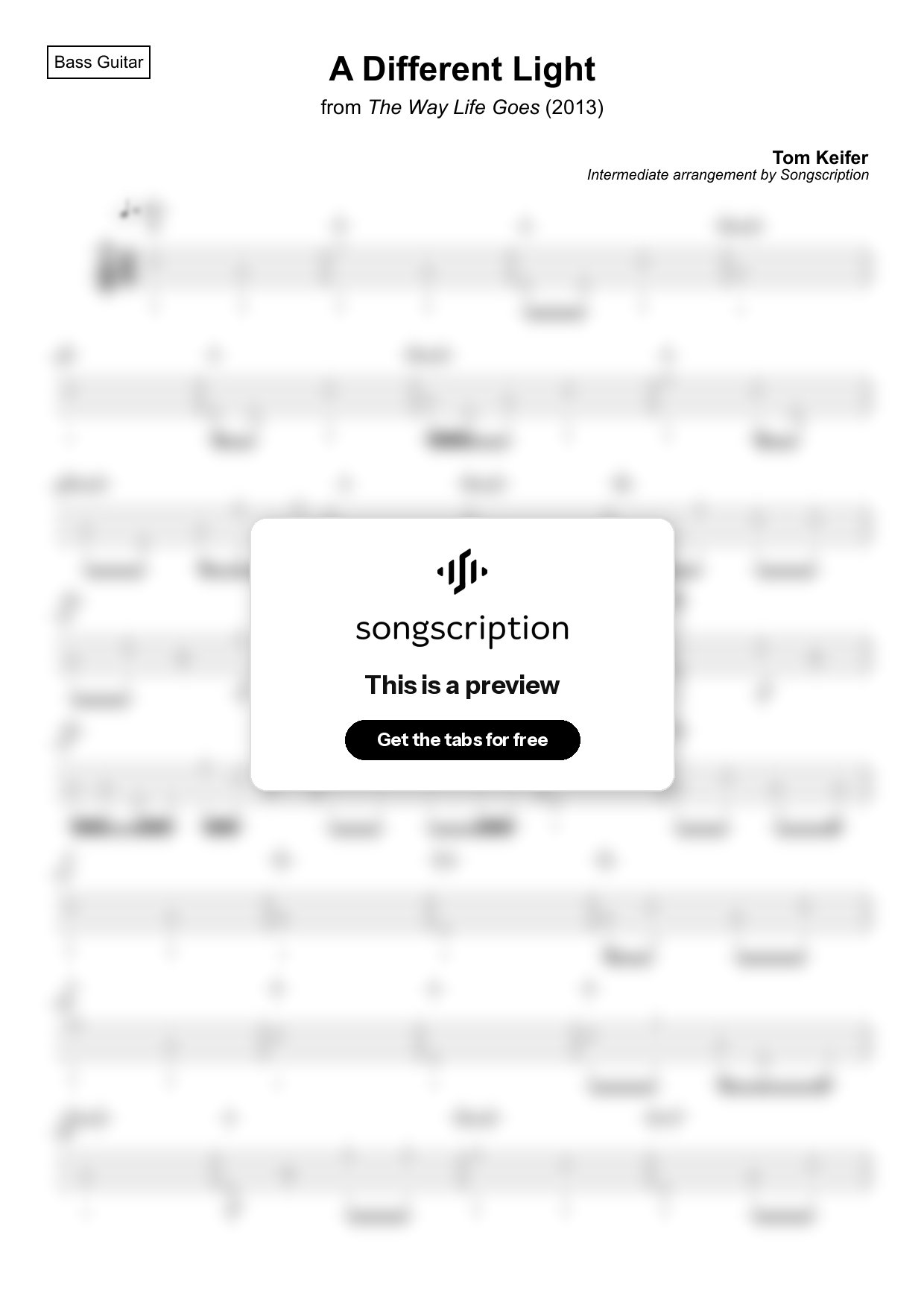 Intermediate Bass Guitar Tabs for "A Different Light" by Tom Keifer