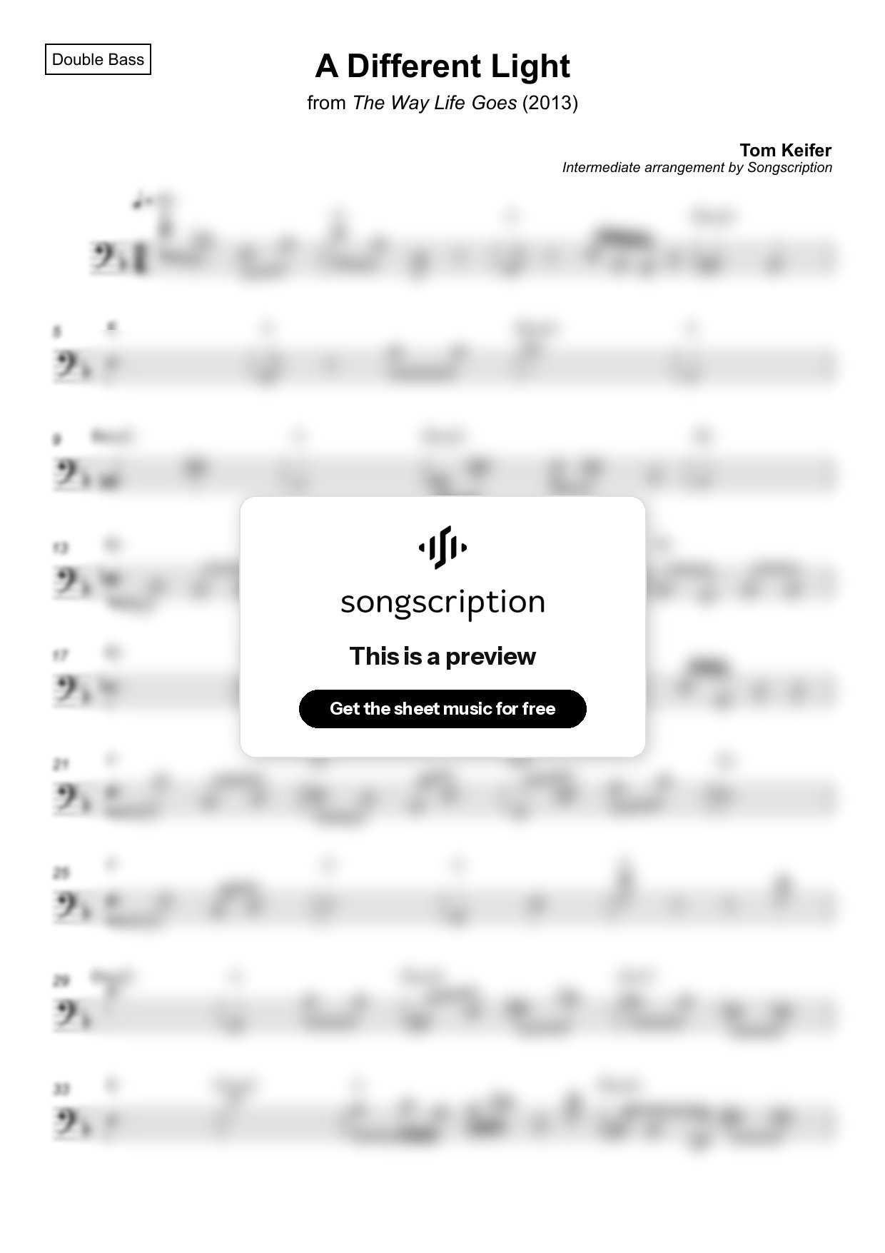 Intermediate Double Bass Sheet Music for "A Different Light" by Tom Keifer