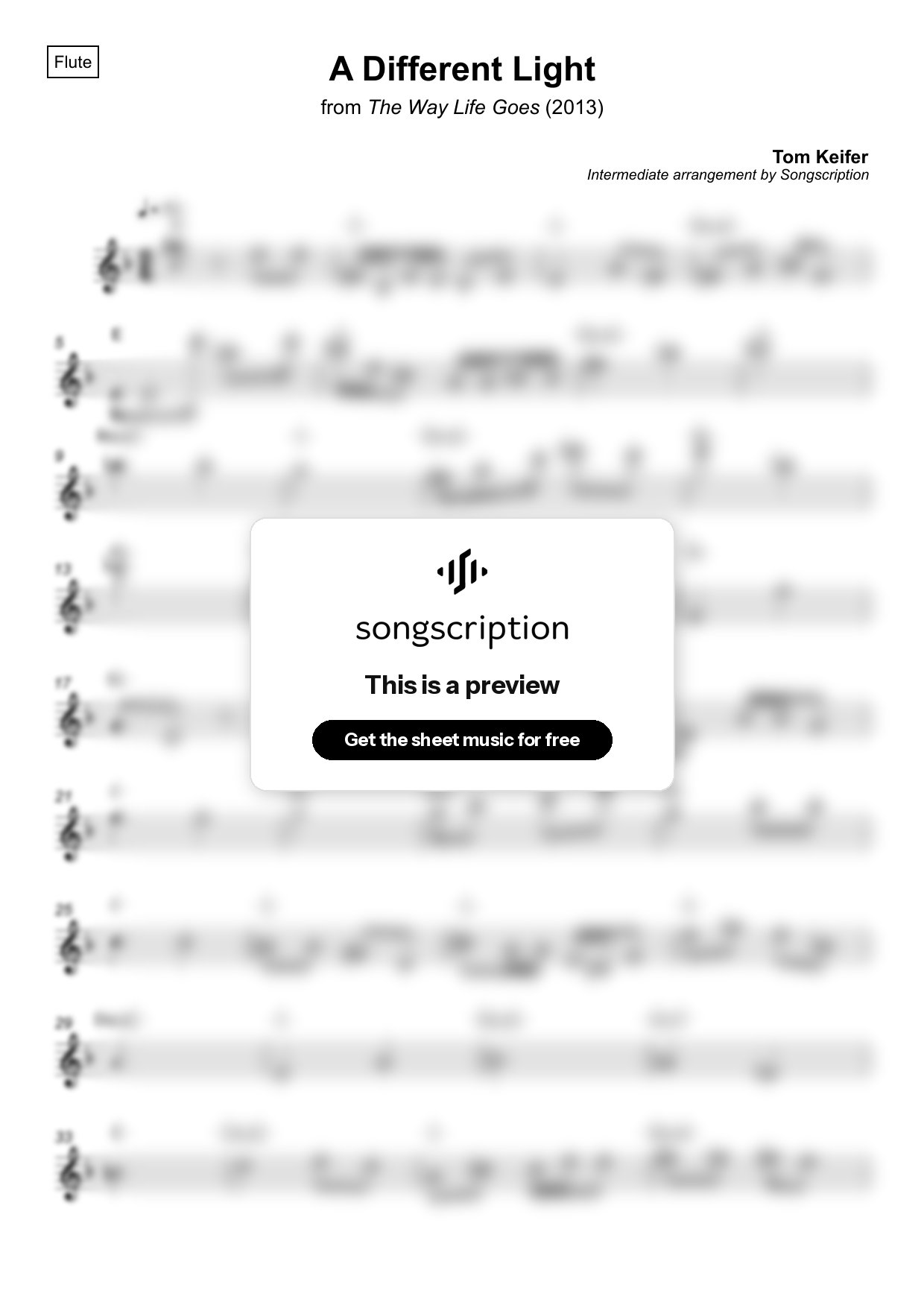 Intermediate Flute Sheet Music for "A Different Light" by Tom Keifer