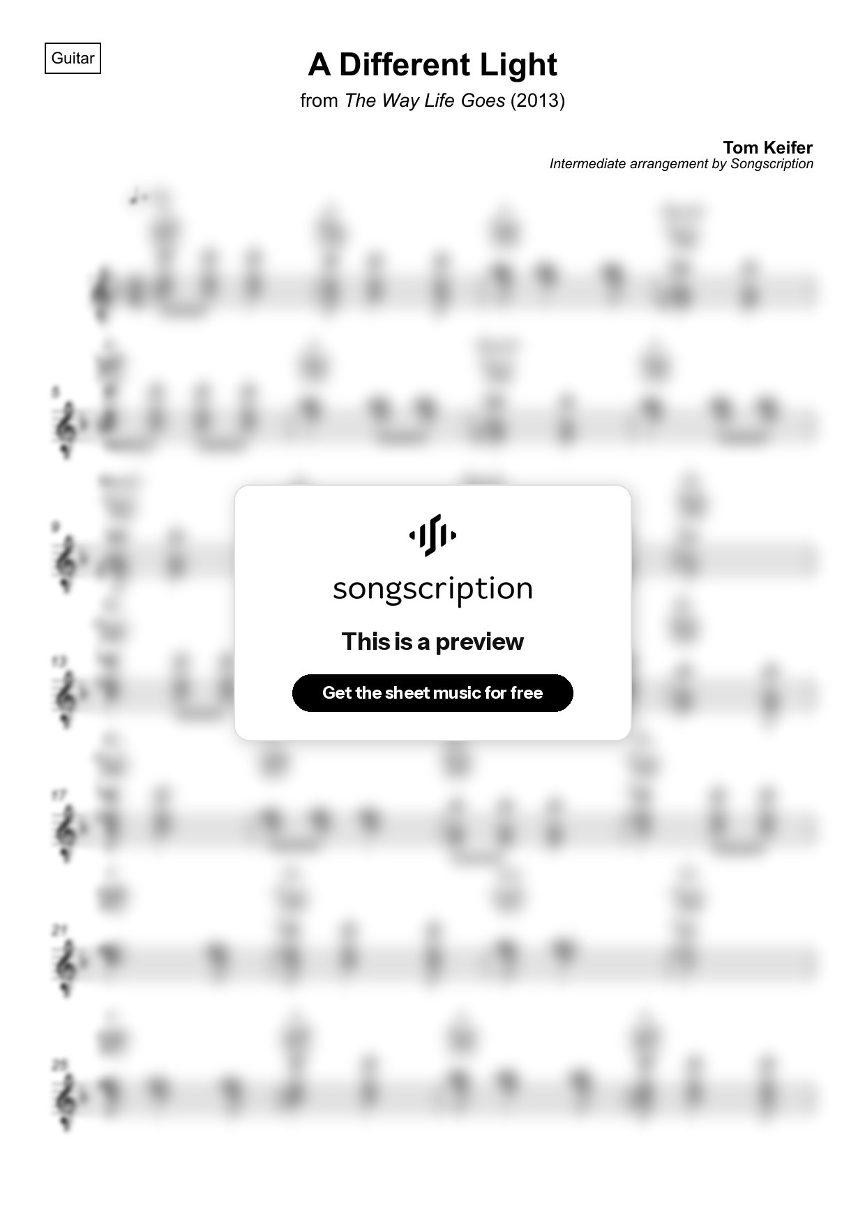 Intermediate Acoustic Guitar Sheet Music for "A Different Light" by Tom Keifer