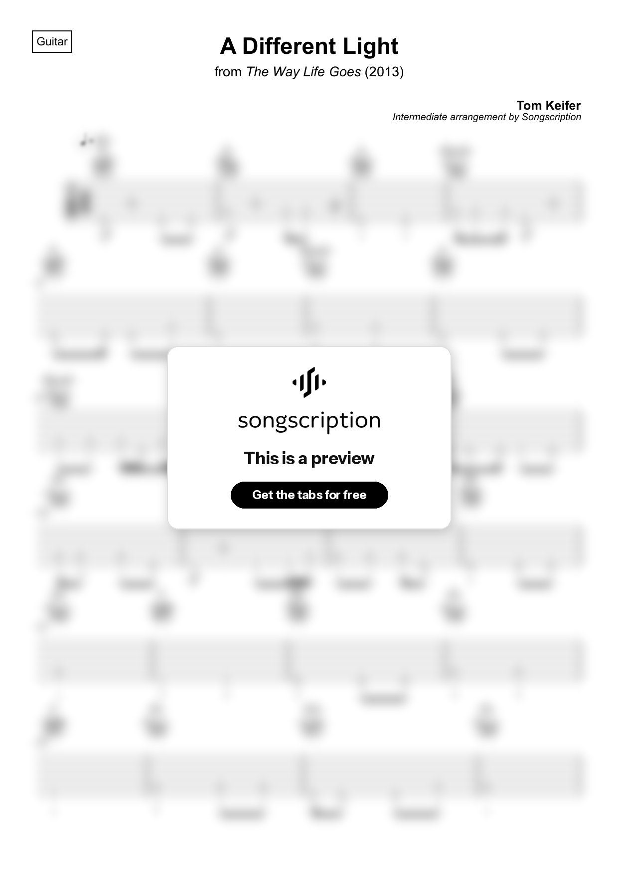 Intermediate Acoustic Guitar Tabs for "A Different Light" by Tom Keifer