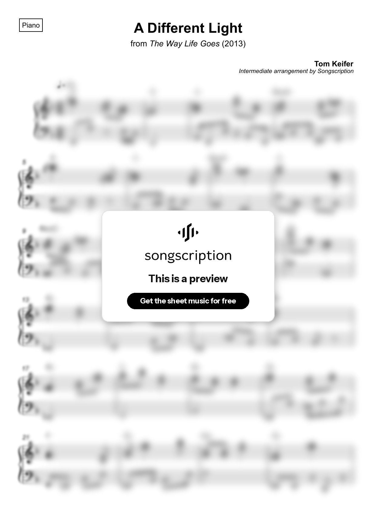 Intermediate Piano Sheet Music for "A Different Light" by Tom Keifer