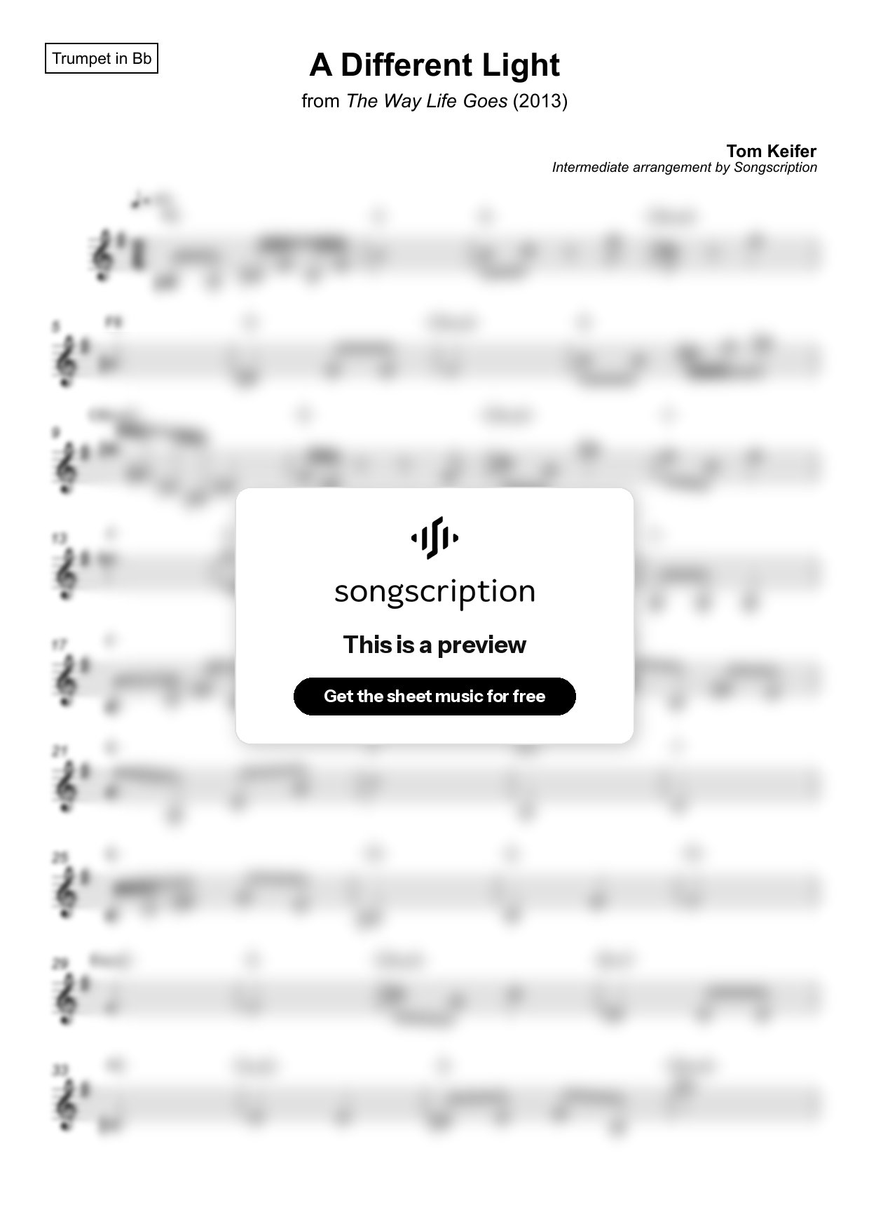 Intermediate Trumpet Sheet Music for "A Different Light" by Tom Keifer