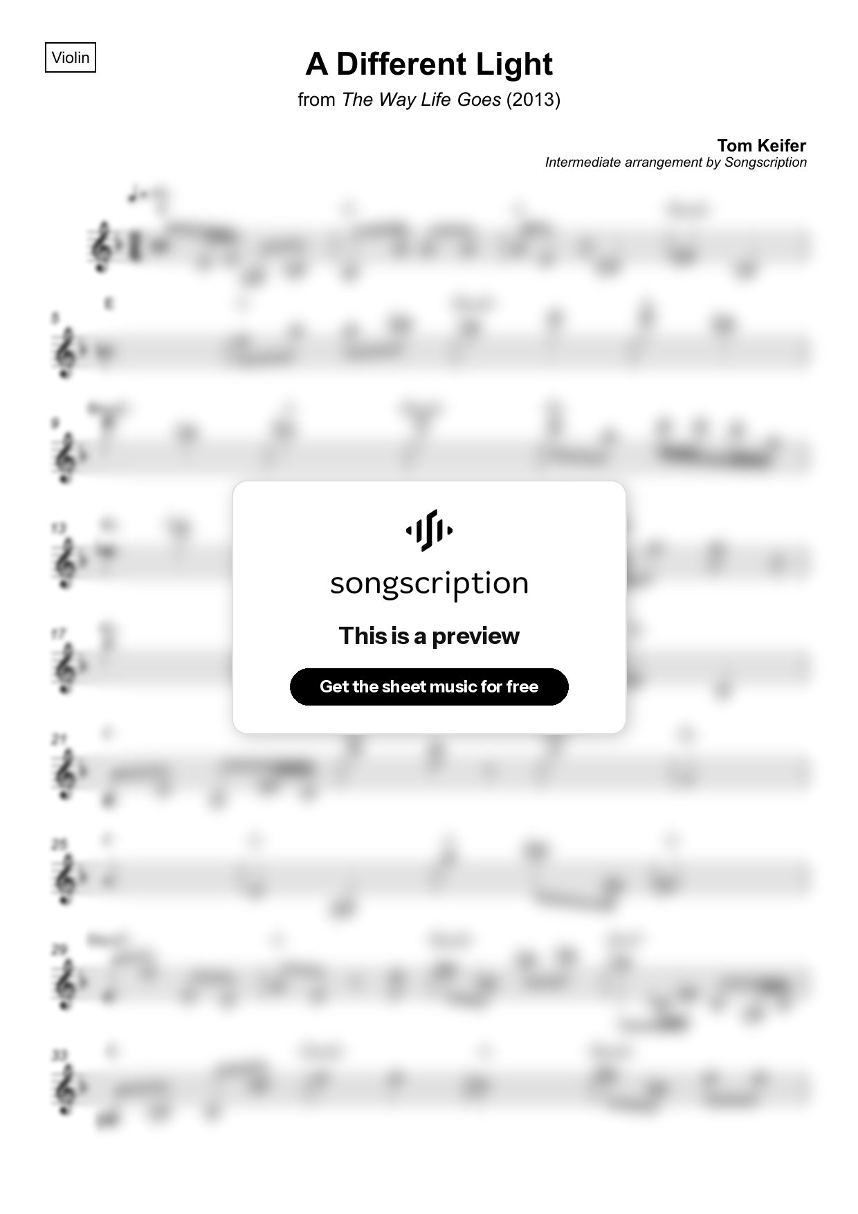 Intermediate Violin Sheet Music for "A Different Light" by Tom Keifer