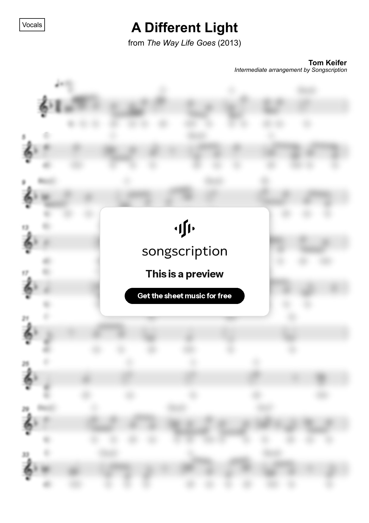 Intermediate Vocals Sheet Music for "A Different Light" by Tom Keifer