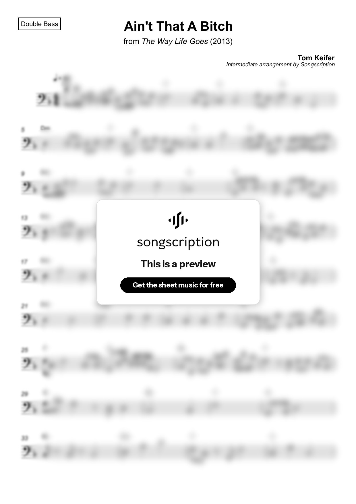 Intermediate Double Bass Sheet Music for "Ain't That A Bitch" by Tom Keifer
