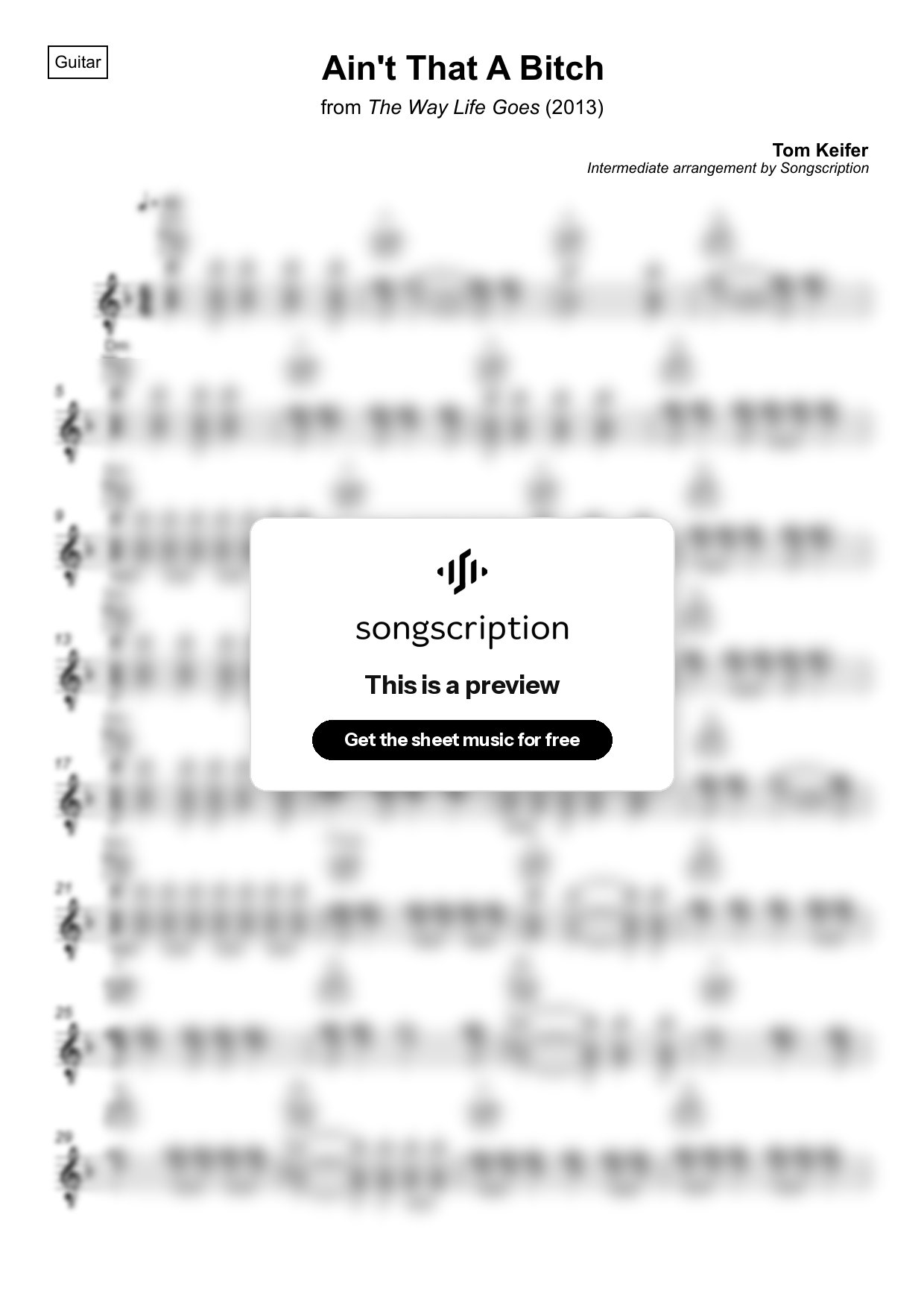 Intermediate Acoustic Guitar Sheet Music for "Ain't That A Bitch" by Tom Keifer