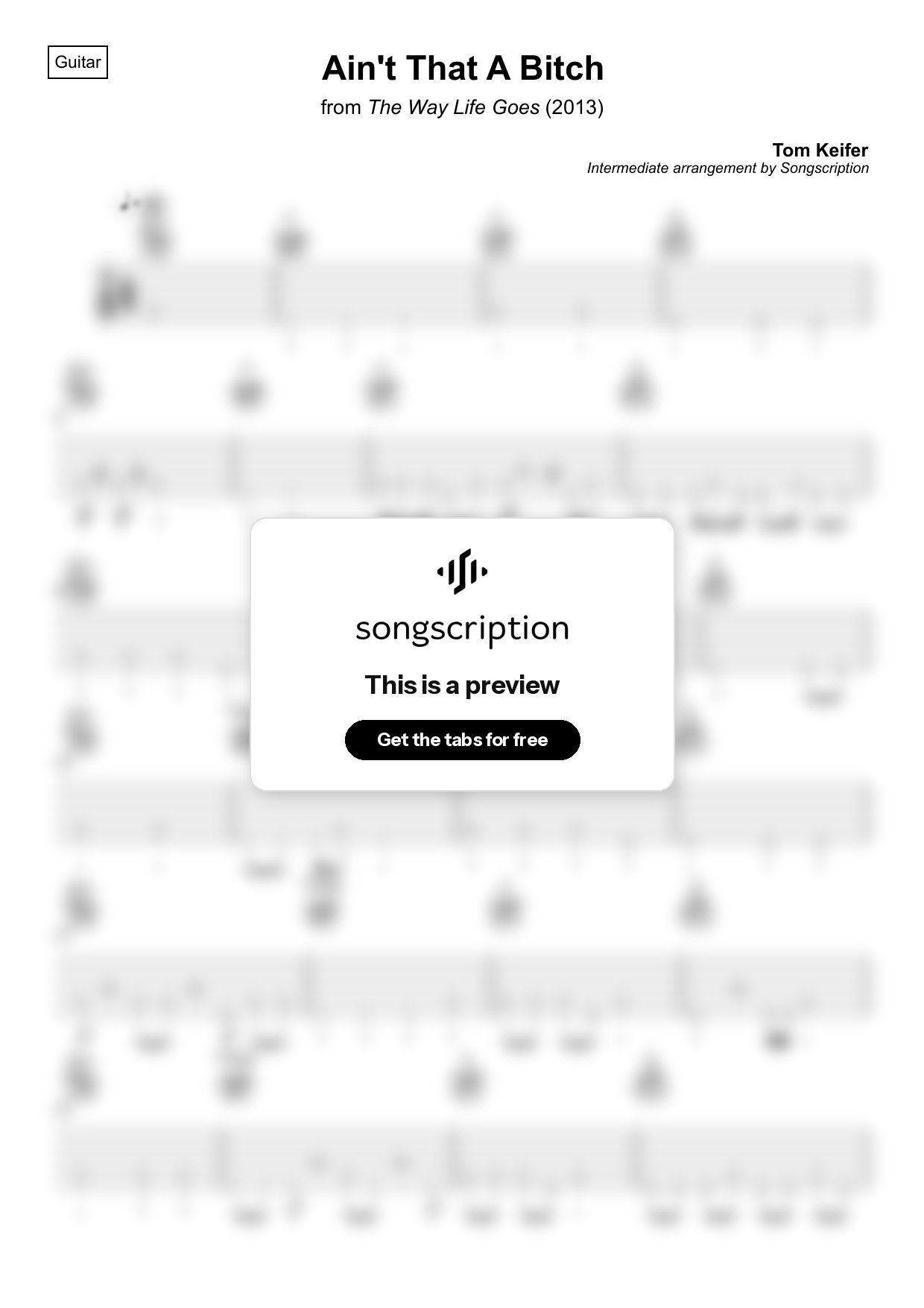 Intermediate Acoustic Guitar Tabs for "Ain't That A Bitch" by Tom Keifer