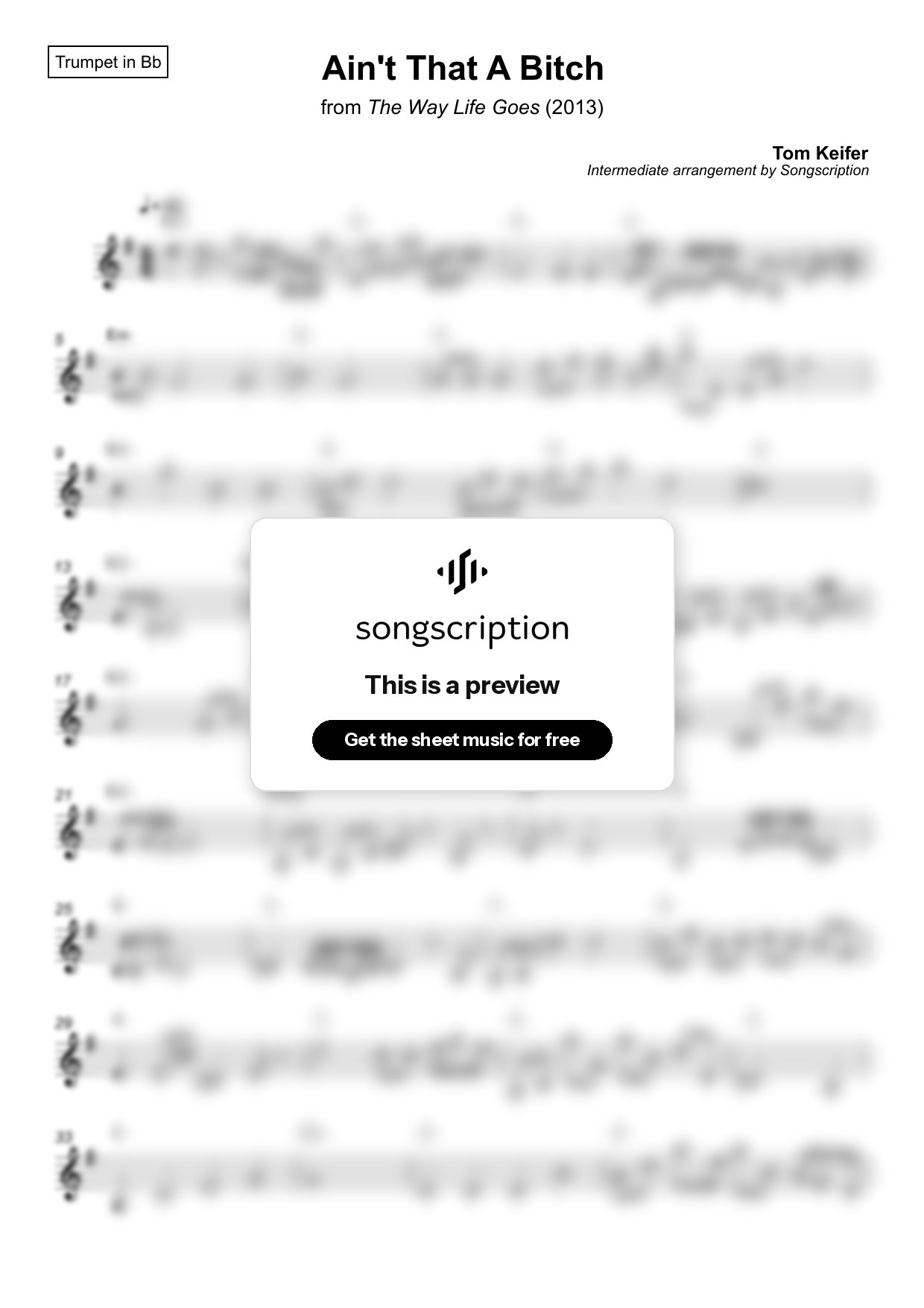 Intermediate Trumpet Sheet Music for "Ain't That A Bitch" by Tom Keifer