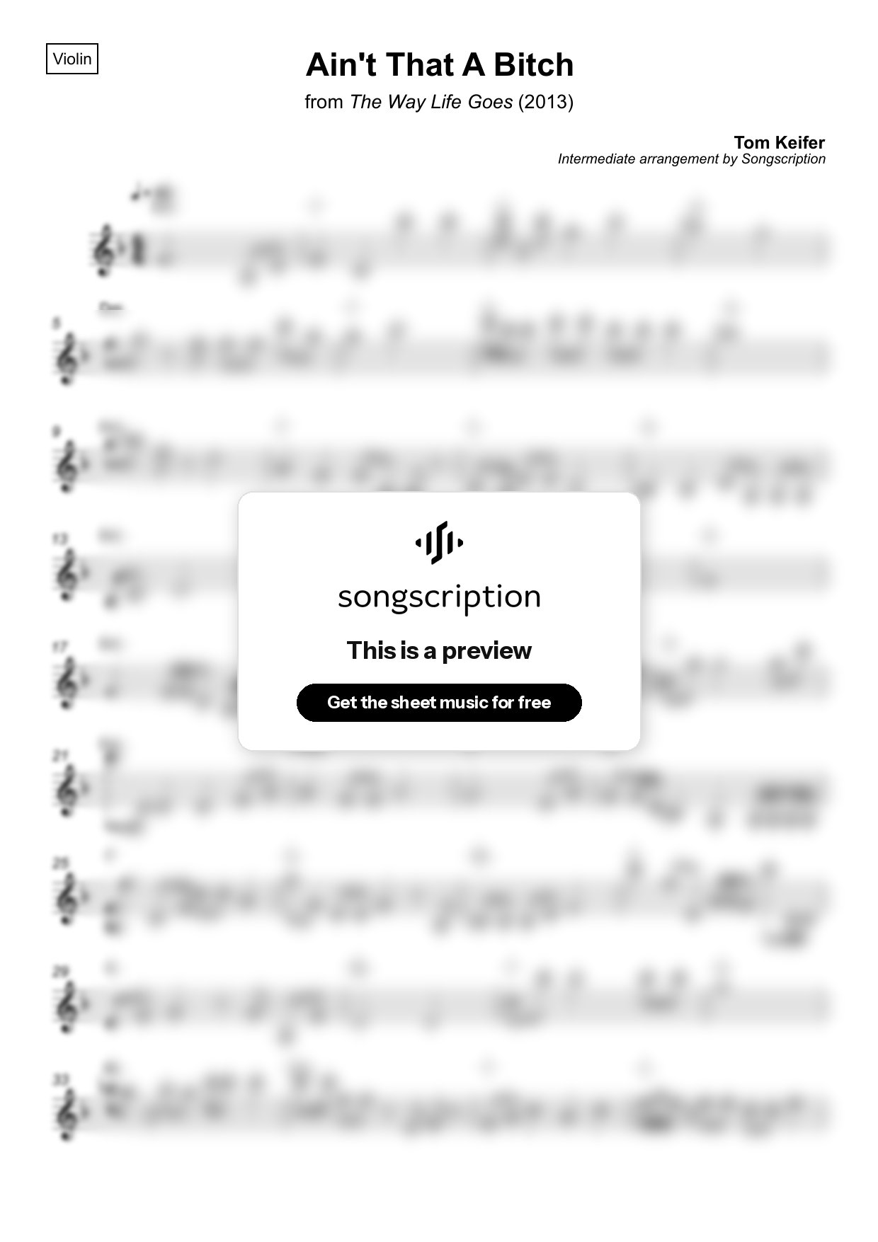 Intermediate Violin Sheet Music for "Ain't That A Bitch" by Tom Keifer