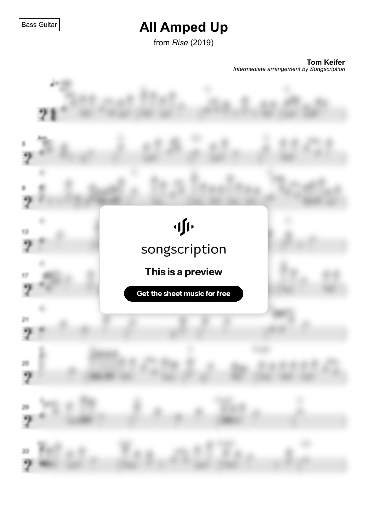 Intermediate Bass Guitar Sheet Music for "All Amped Up" by Tom Keifer