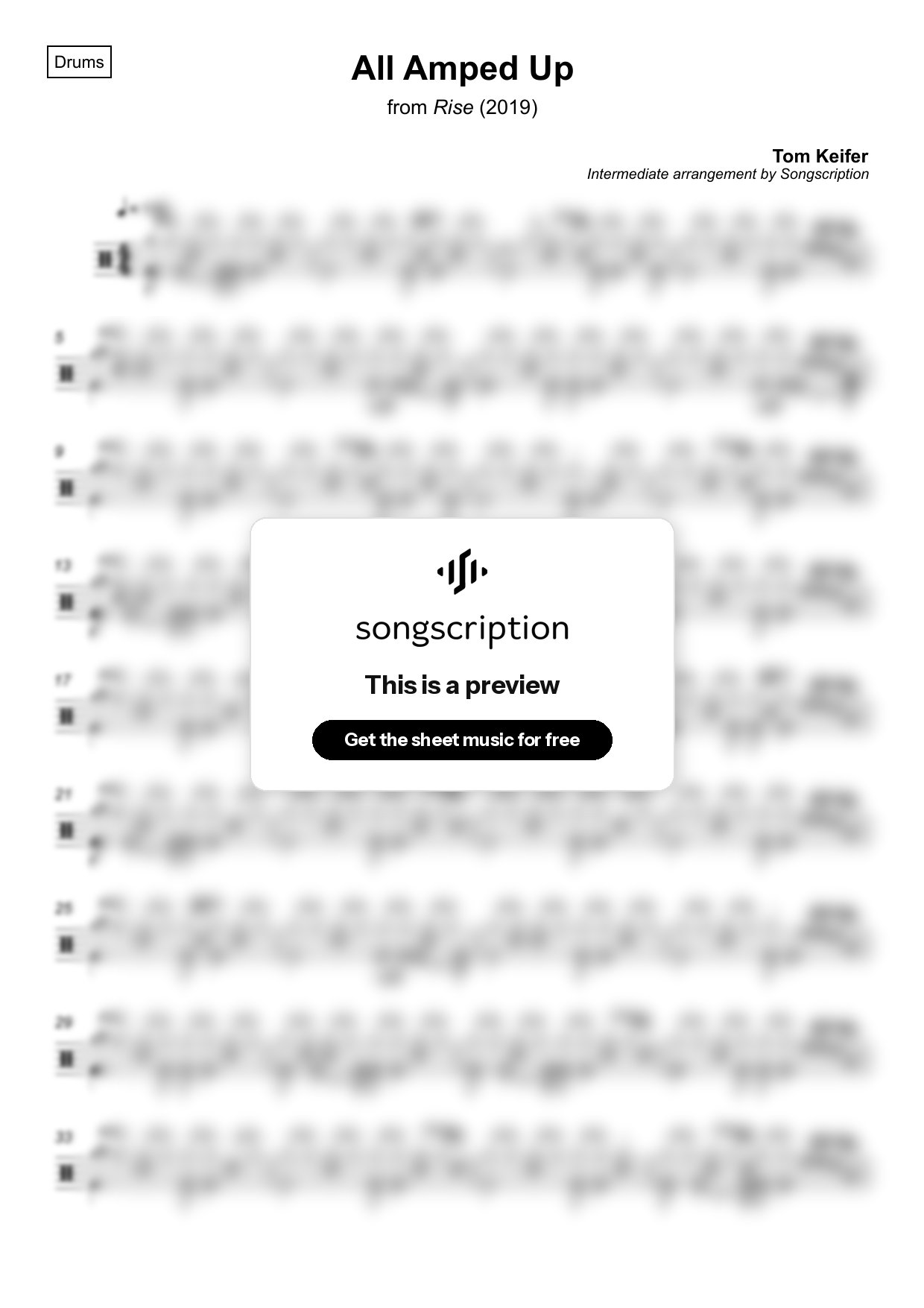 Intermediate Drums Sheet Music for "All Amped Up" by Tom Keifer