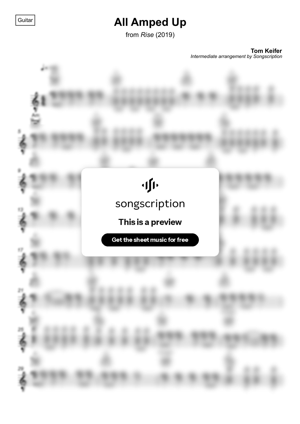 Intermediate Acoustic Guitar Sheet Music for "All Amped Up" by Tom Keifer