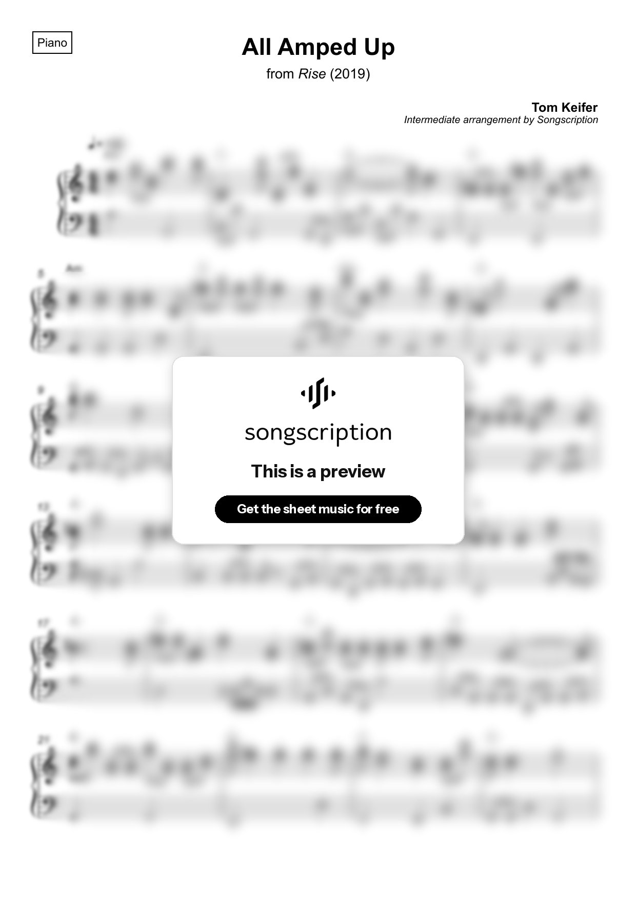 Intermediate Piano Sheet Music for "All Amped Up" by Tom Keifer
