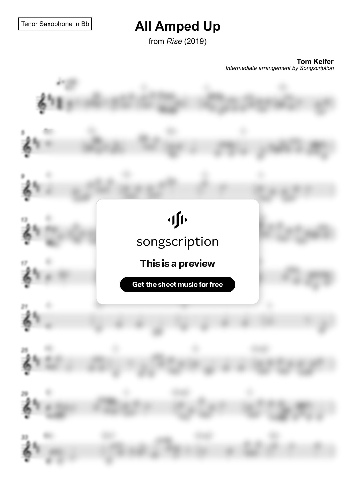 Intermediate Tenor Sax Sheet Music for "All Amped Up" by Tom Keifer