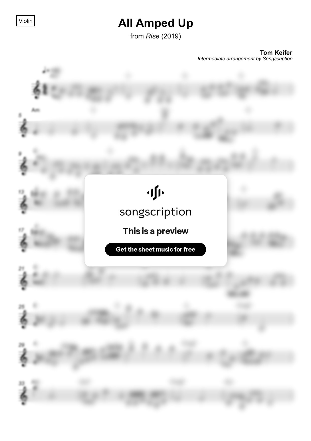 Intermediate Violin Sheet Music for "All Amped Up" by Tom Keifer