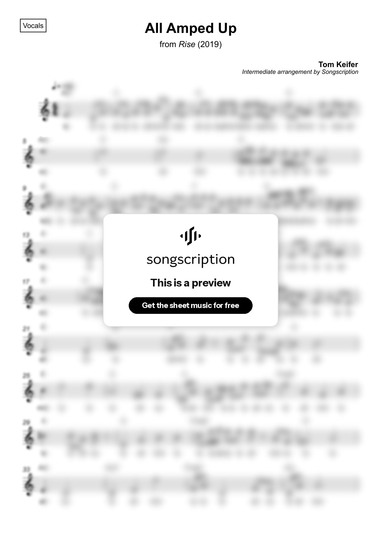 Intermediate Vocals Sheet Music for "All Amped Up" by Tom Keifer