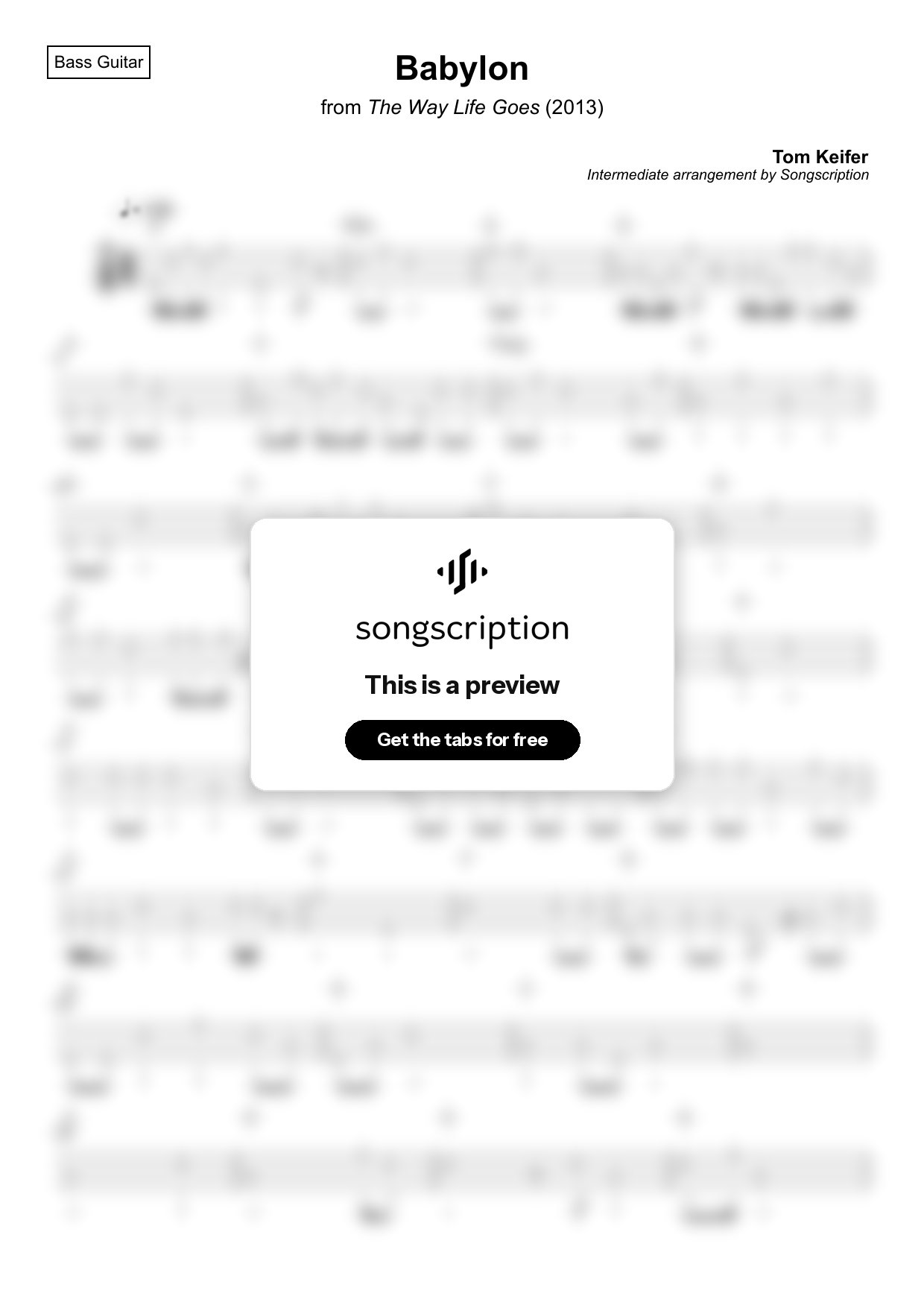 Intermediate Bass Guitar Tabs for "Babylon" by Tom Keifer