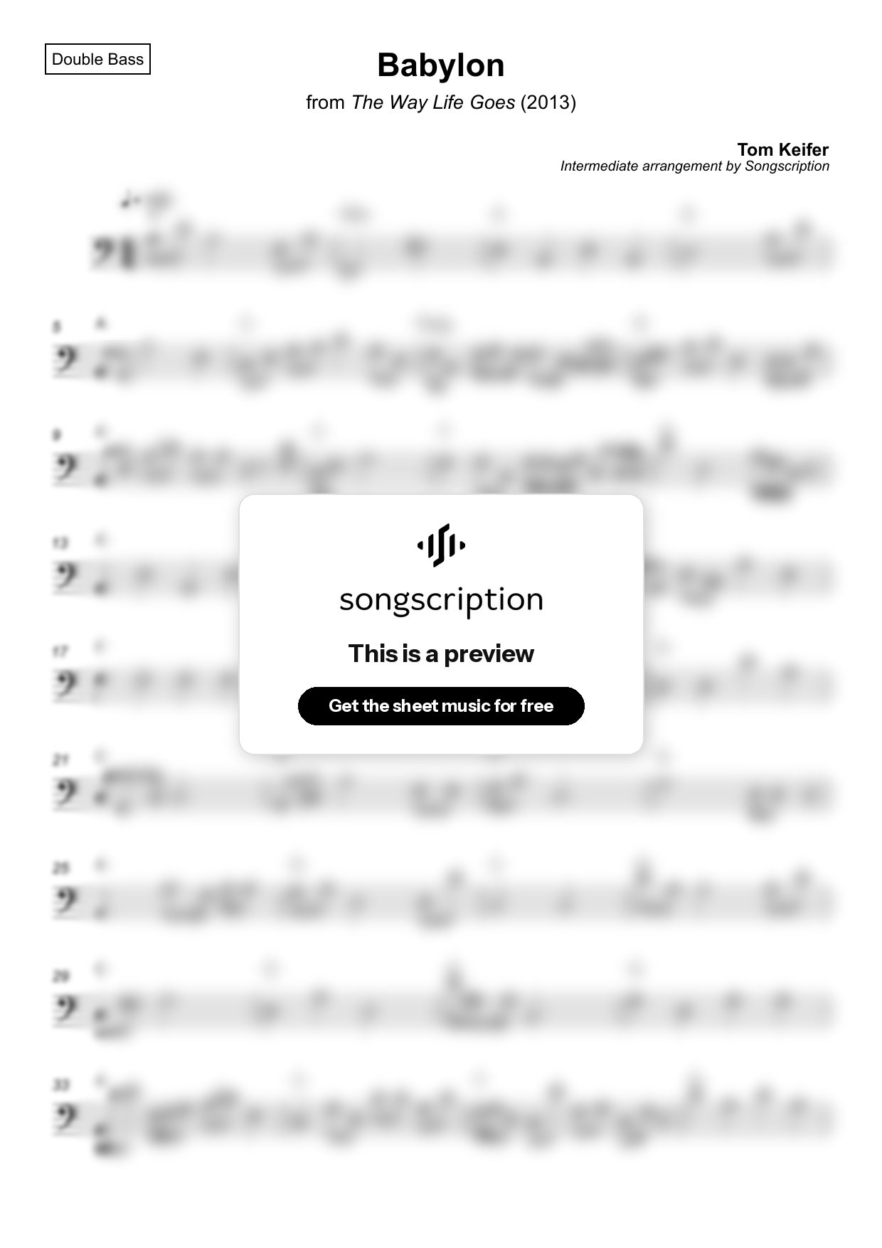 Intermediate Double Bass Sheet Music for "Babylon" by Tom Keifer