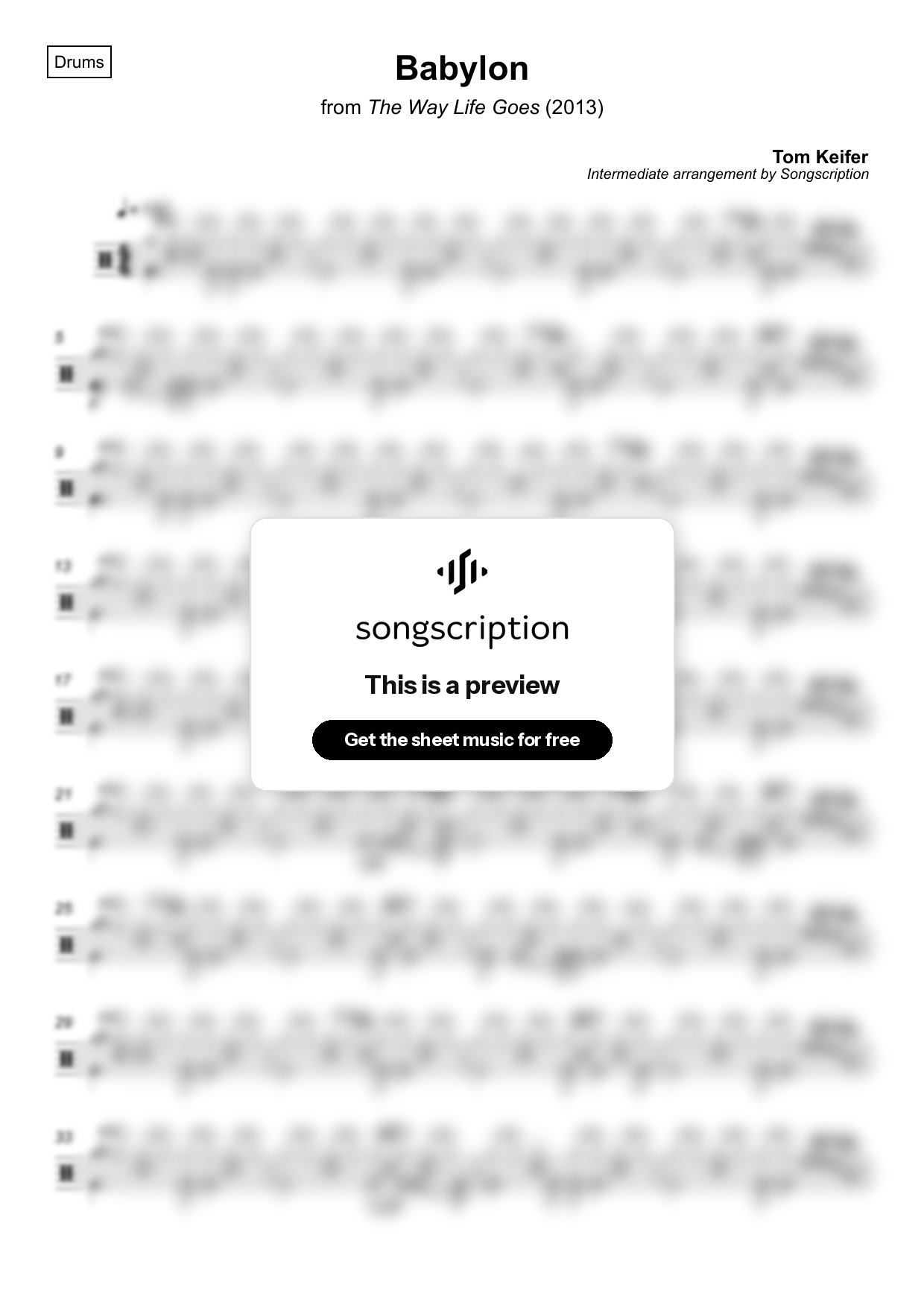Intermediate Drums Sheet Music for "Babylon" by Tom Keifer