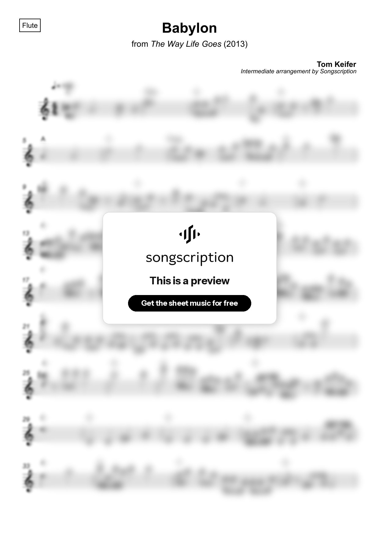 Intermediate Flute Sheet Music for "Babylon" by Tom Keifer