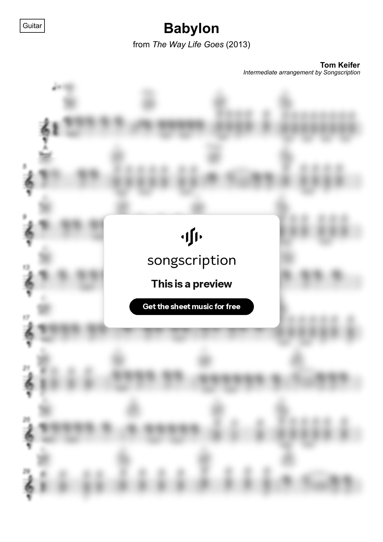 Intermediate Acoustic Guitar Sheet Music for "Babylon" by Tom Keifer