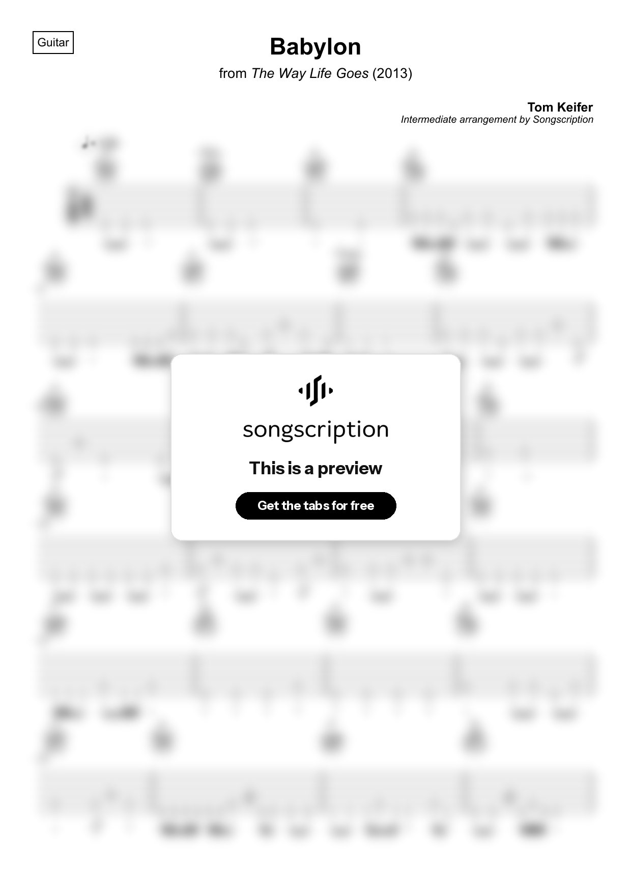 Intermediate Acoustic Guitar Tabs for "Babylon" by Tom Keifer