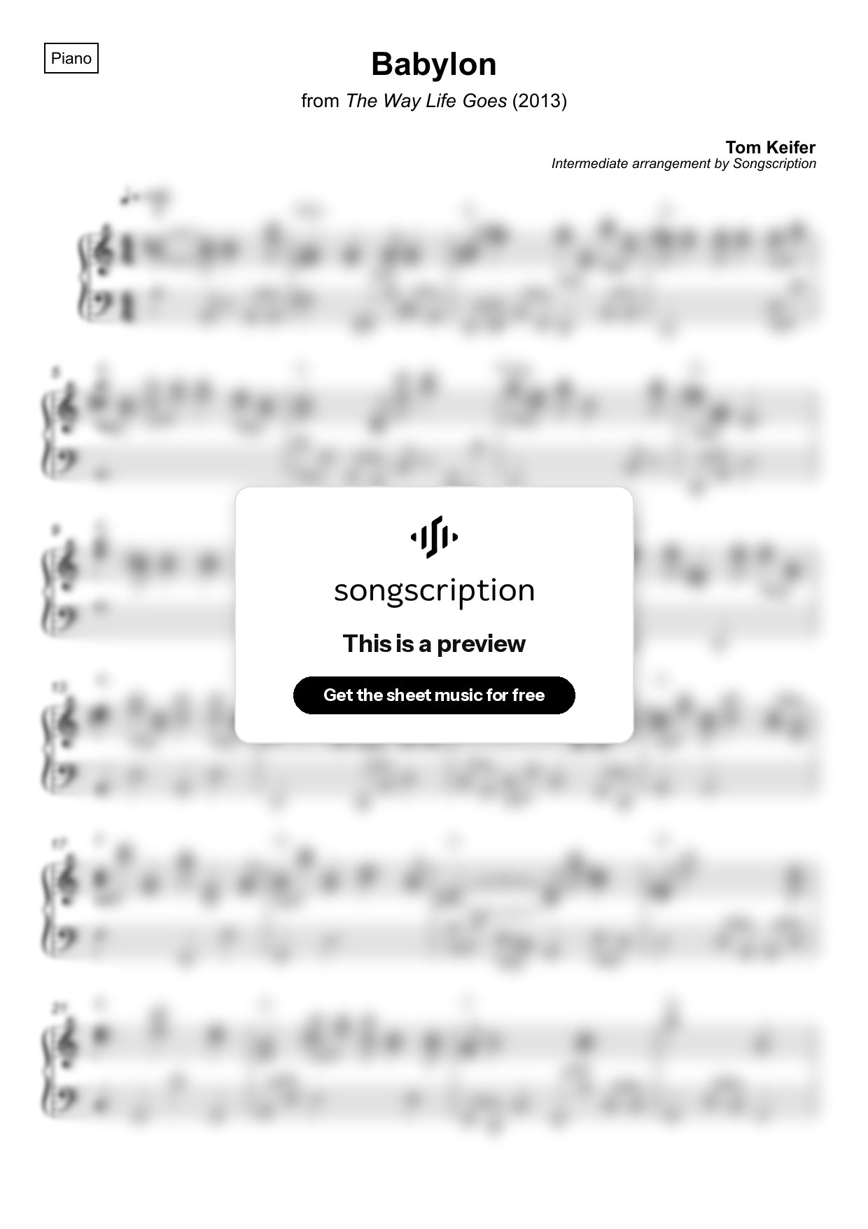 Intermediate Piano Sheet Music for "Babylon" by Tom Keifer