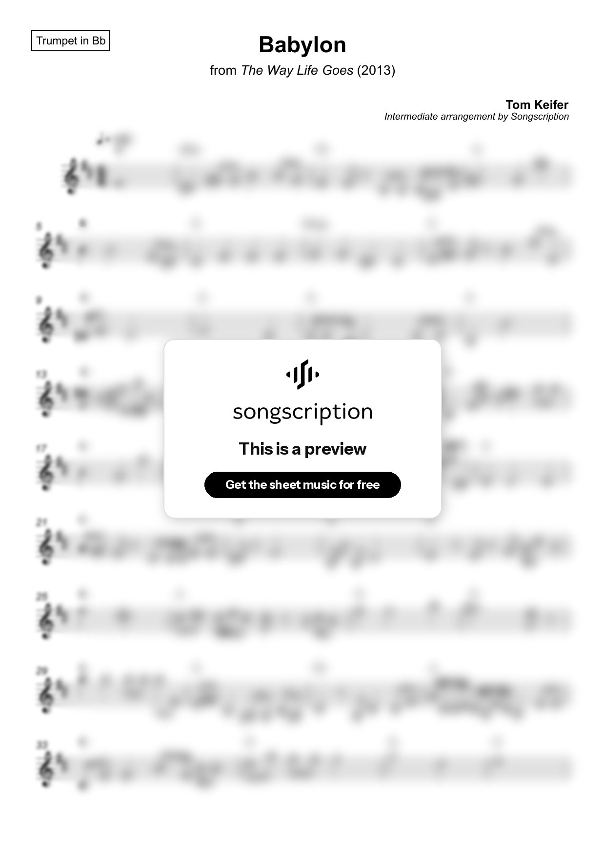 Intermediate Trumpet Sheet Music for "Babylon" by Tom Keifer