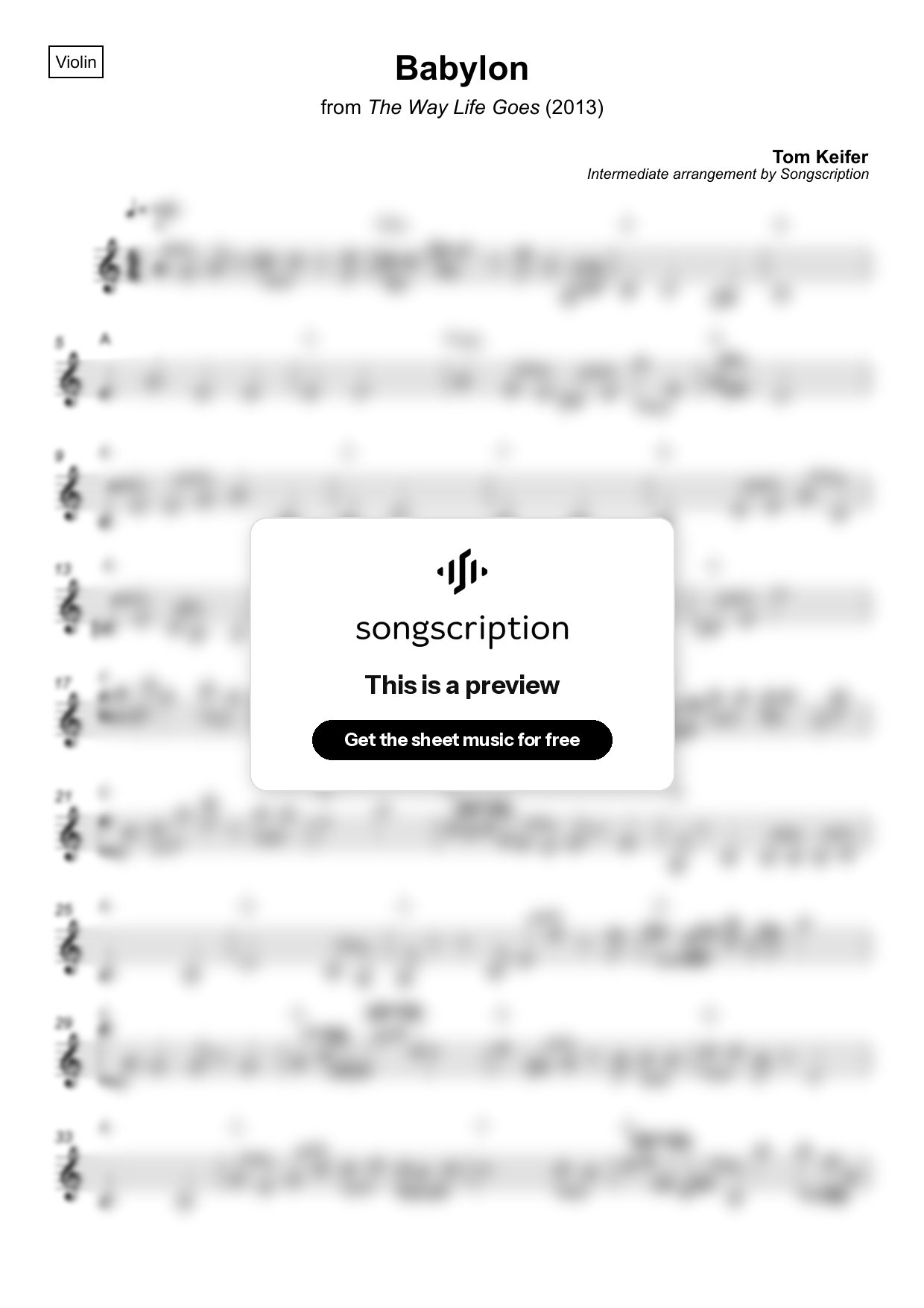 Intermediate Violin Sheet Music for "Babylon" by Tom Keifer