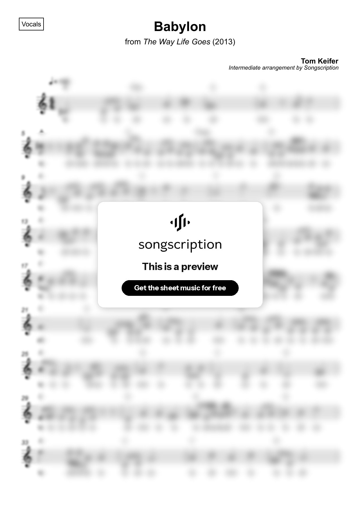 Intermediate Vocals Sheet Music for "Babylon" by Tom Keifer