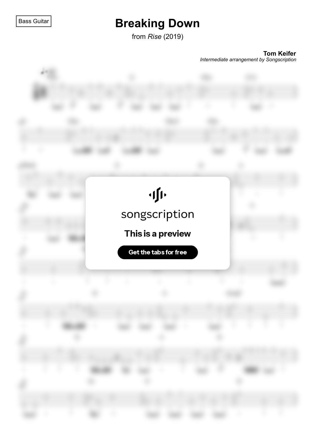 Intermediate Bass Guitar Tabs for "Breaking Down" by Tom Keifer
