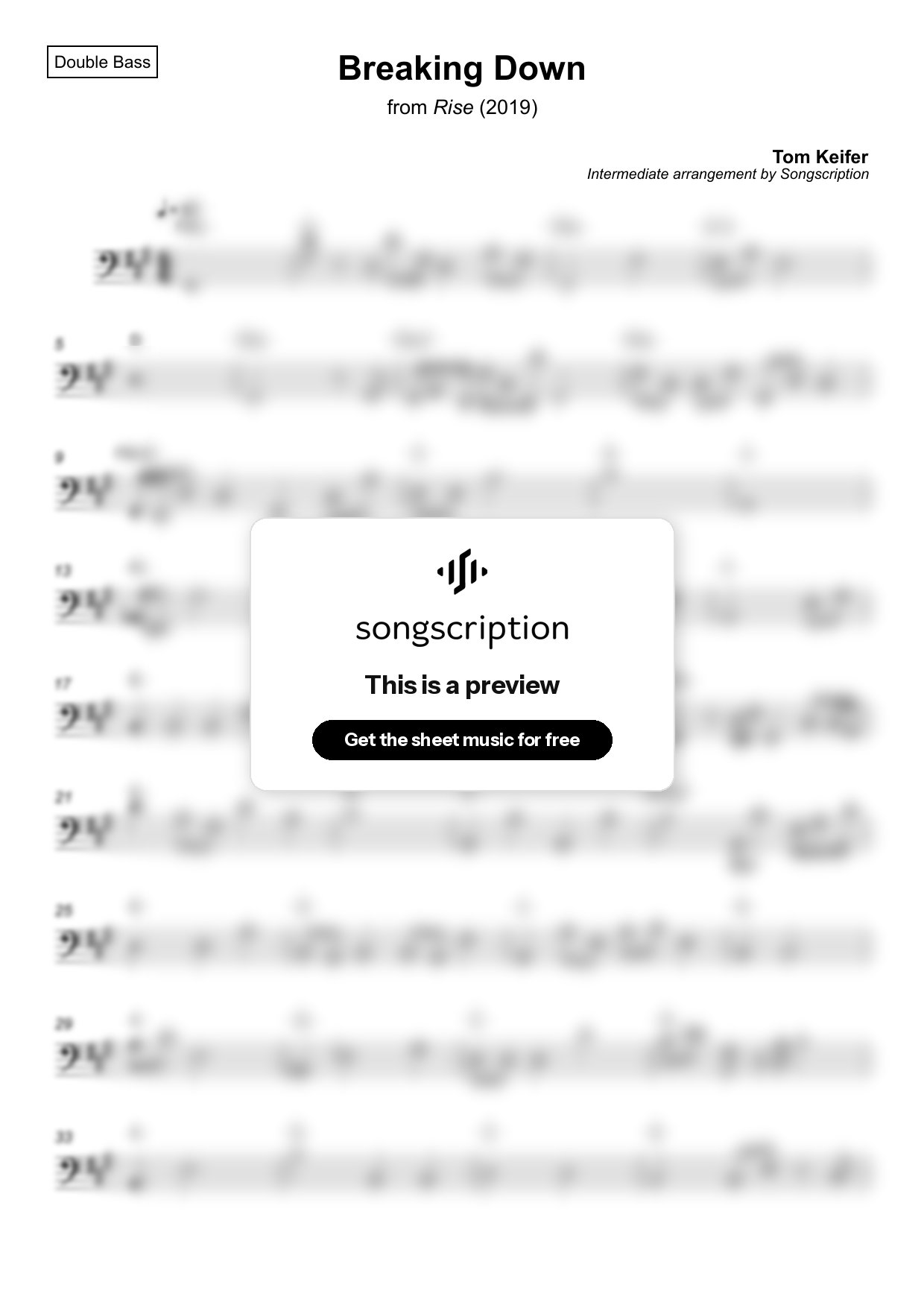 Intermediate Double Bass Sheet Music for "Breaking Down" by Tom Keifer