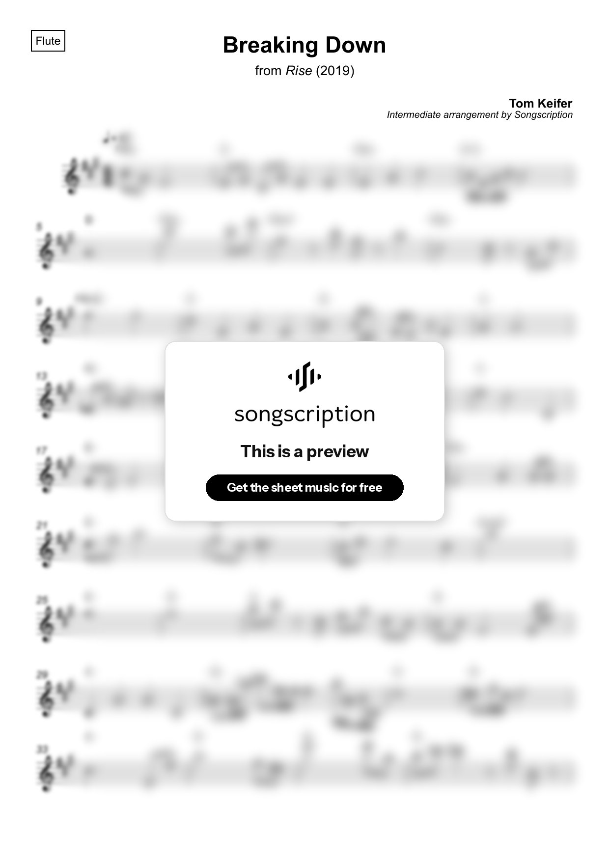 Intermediate Flute Sheet Music for "Breaking Down" by Tom Keifer