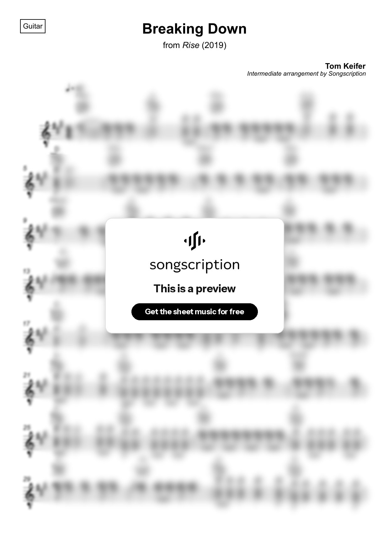 Intermediate Acoustic Guitar Sheet Music for "Breaking Down" by Tom Keifer