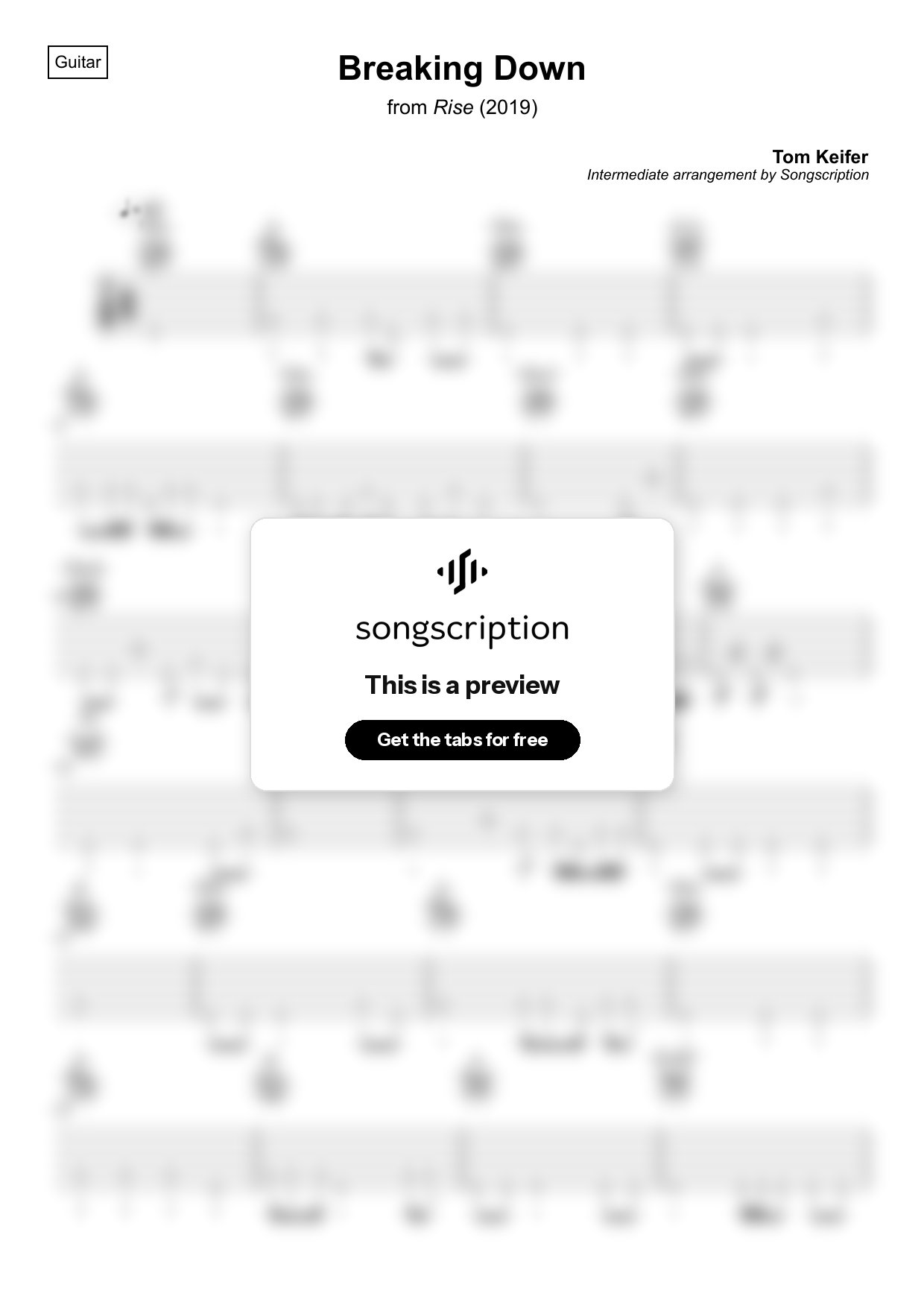 Intermediate Acoustic Guitar Tabs for "Breaking Down" by Tom Keifer