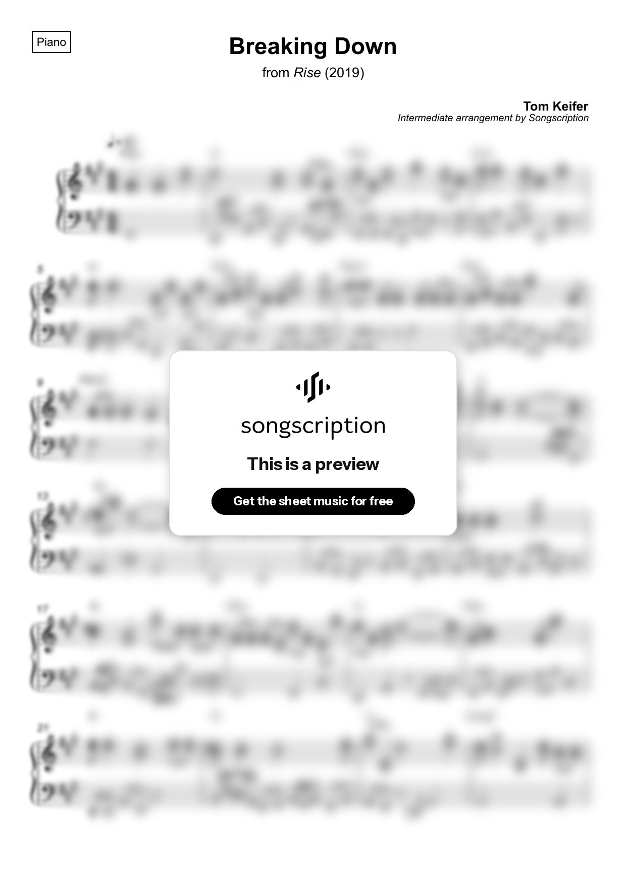 Intermediate Piano Sheet Music for "Breaking Down" by Tom Keifer