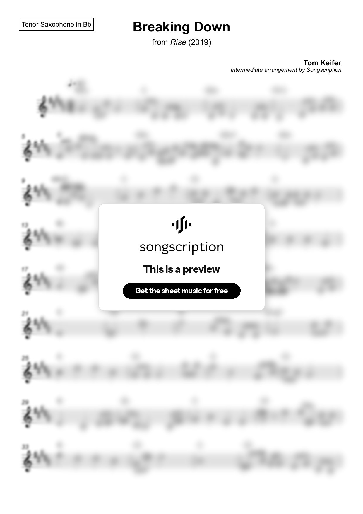 Intermediate Tenor Sax Sheet Music for "Breaking Down" by Tom Keifer