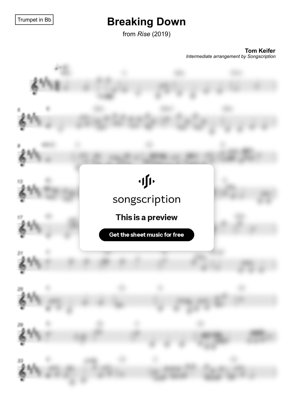 Intermediate Trumpet Sheet Music for "Breaking Down" by Tom Keifer