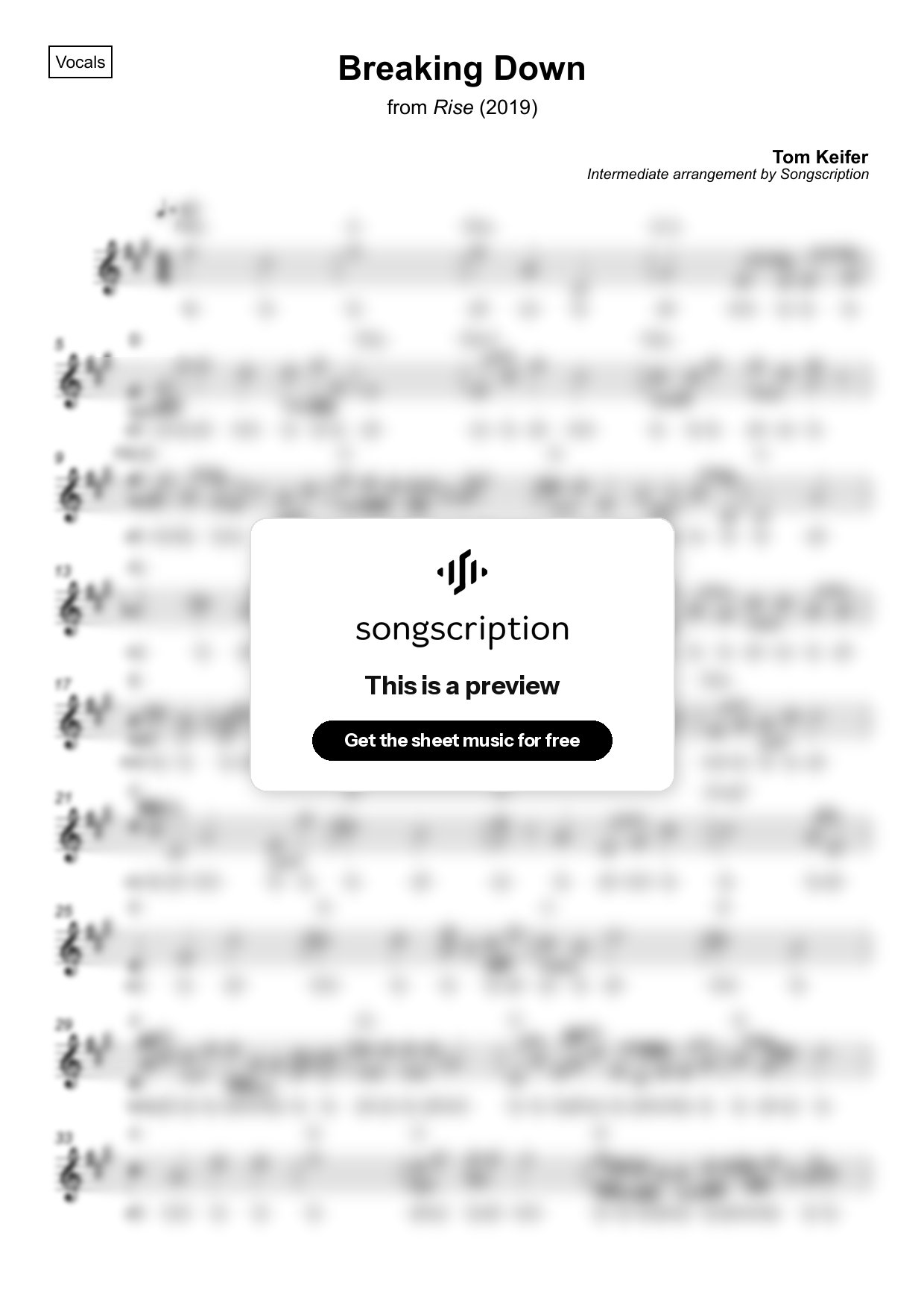 Intermediate Vocals Sheet Music for "Breaking Down" by Tom Keifer