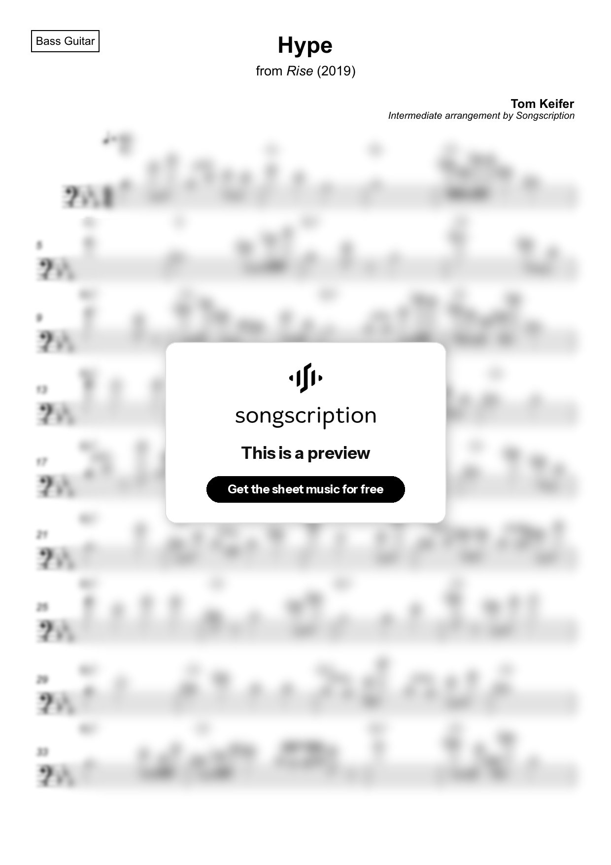 Intermediate Bass Guitar Sheet Music for "Hype" by Tom Keifer