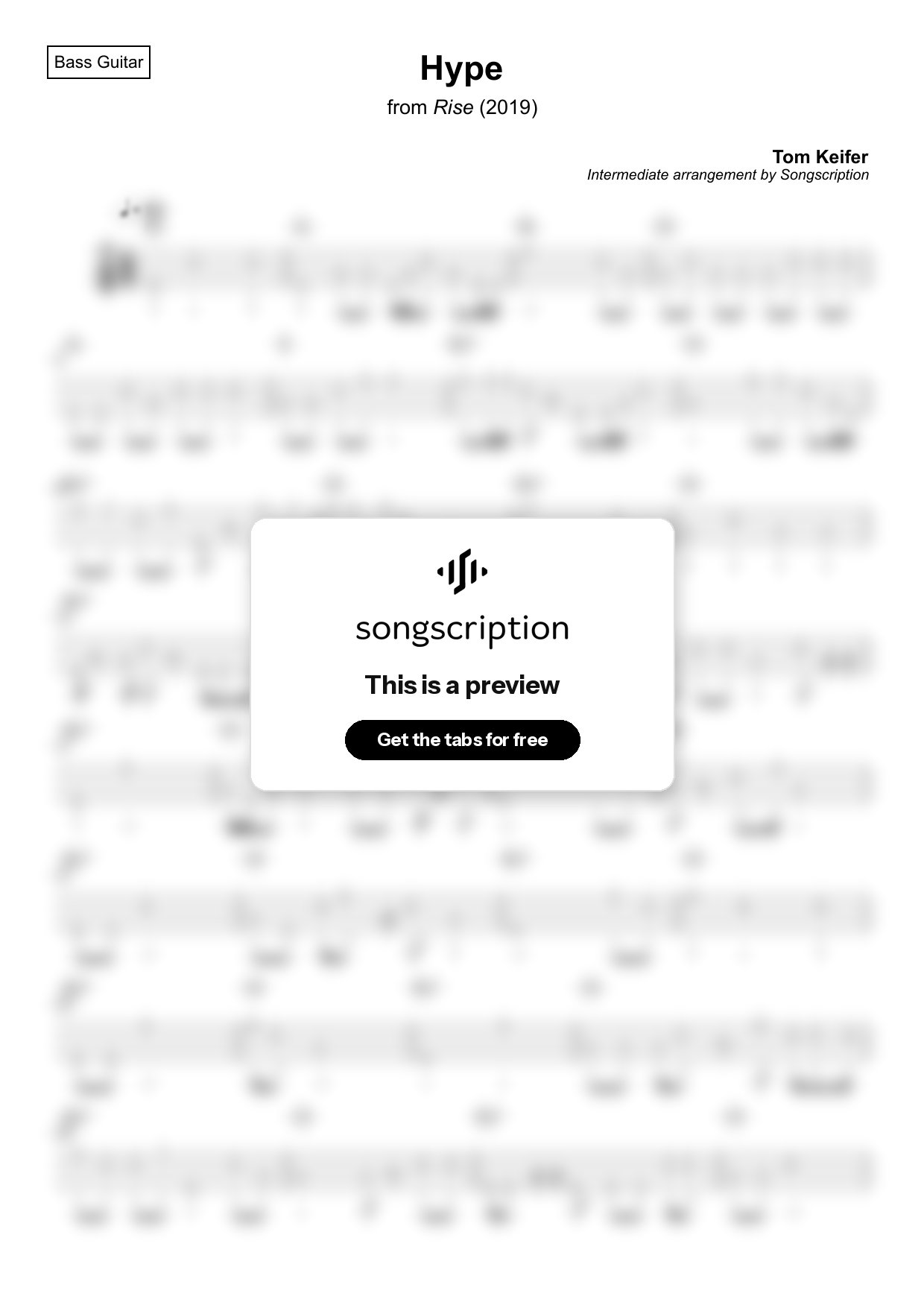 Intermediate Bass Guitar Tabs for "Hype" by Tom Keifer