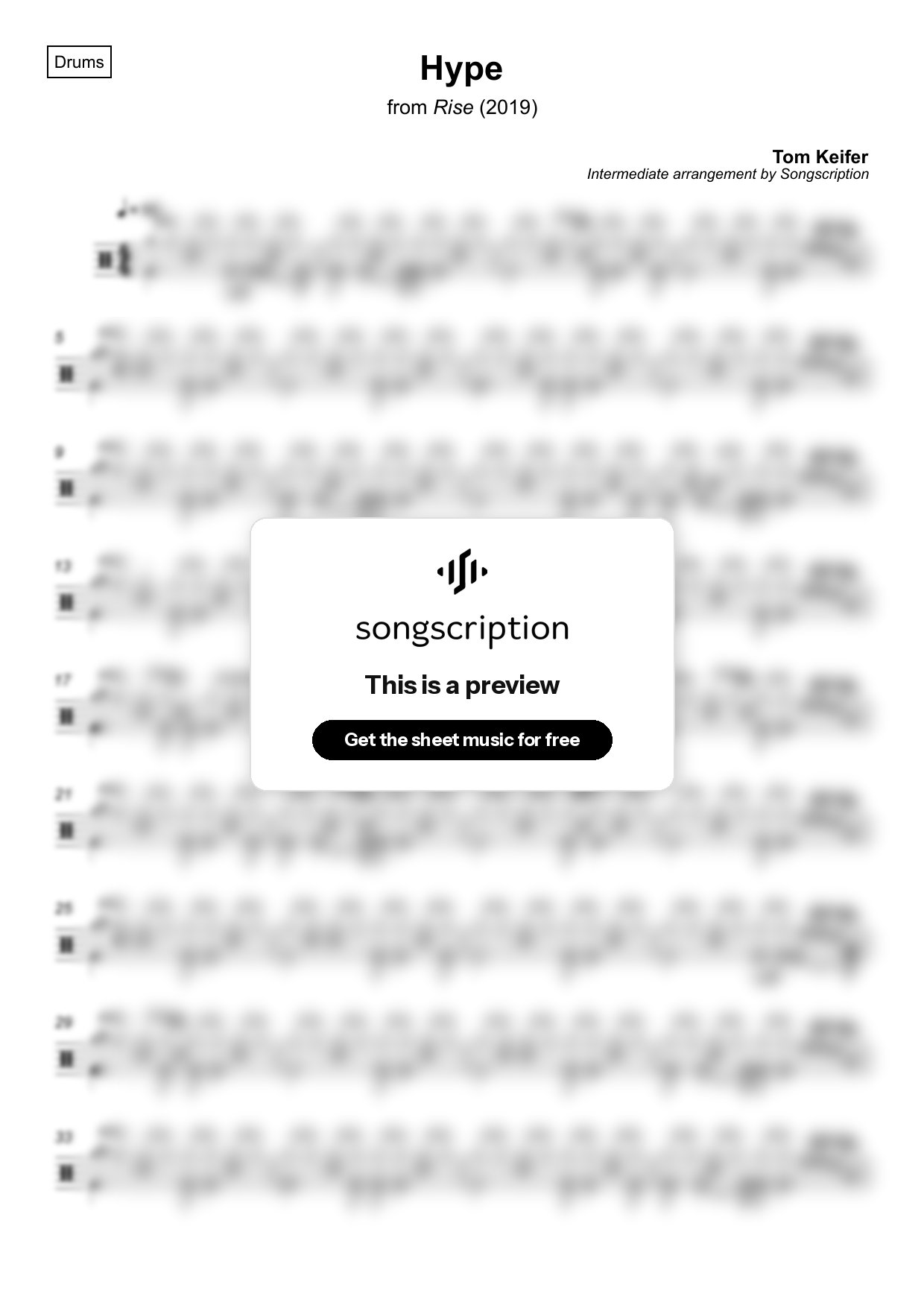Intermediate Drums Sheet Music for "Hype" by Tom Keifer