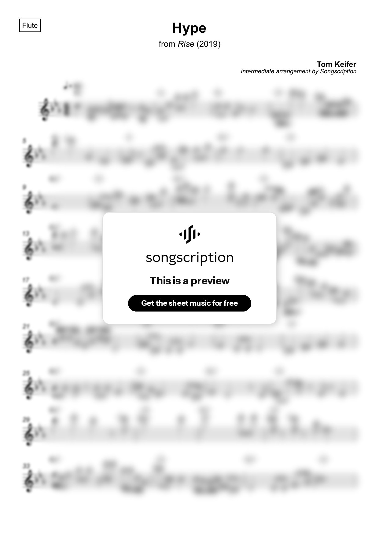 Intermediate Flute Sheet Music for "Hype" by Tom Keifer