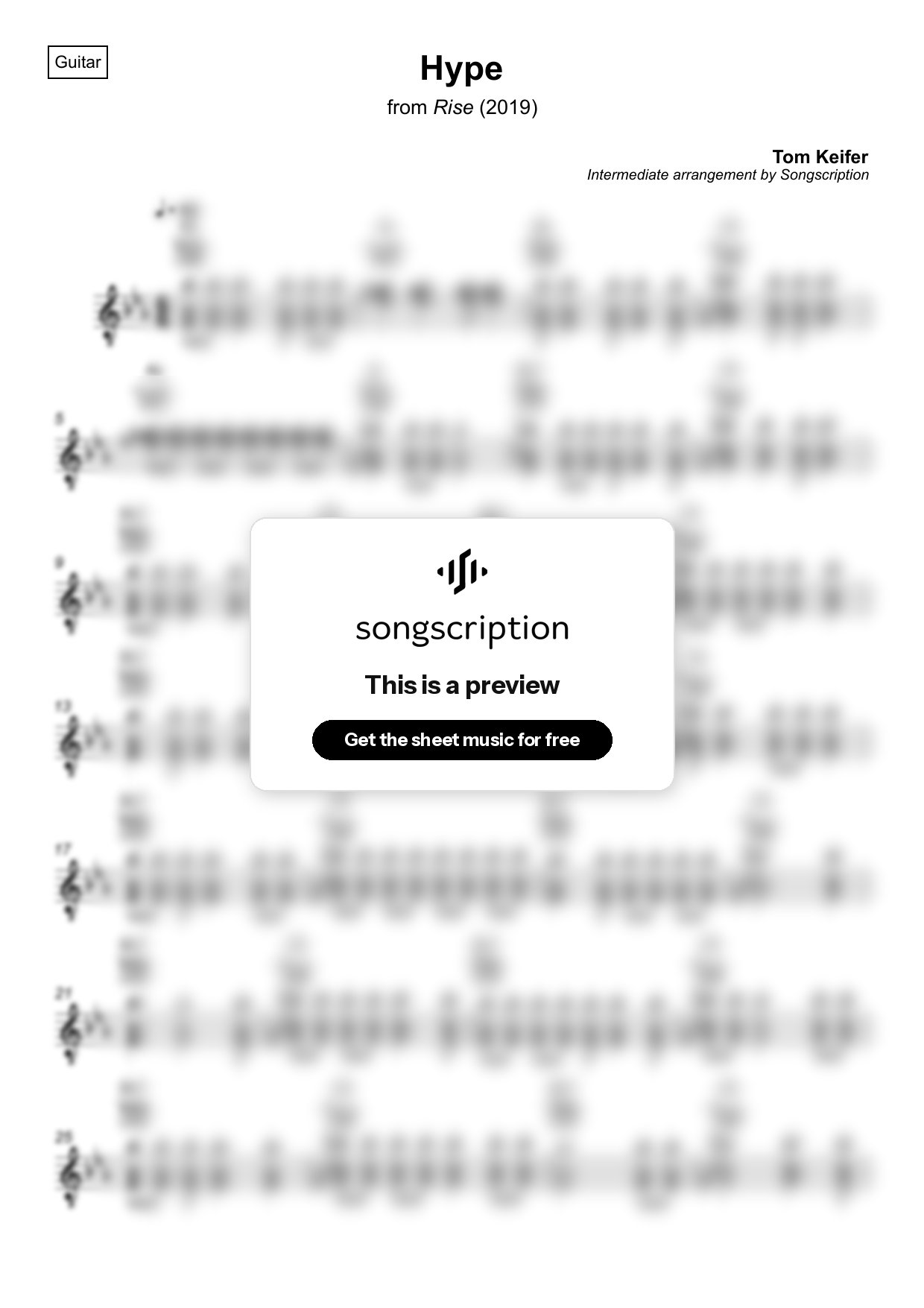 Intermediate Acoustic Guitar Sheet Music for "Hype" by Tom Keifer