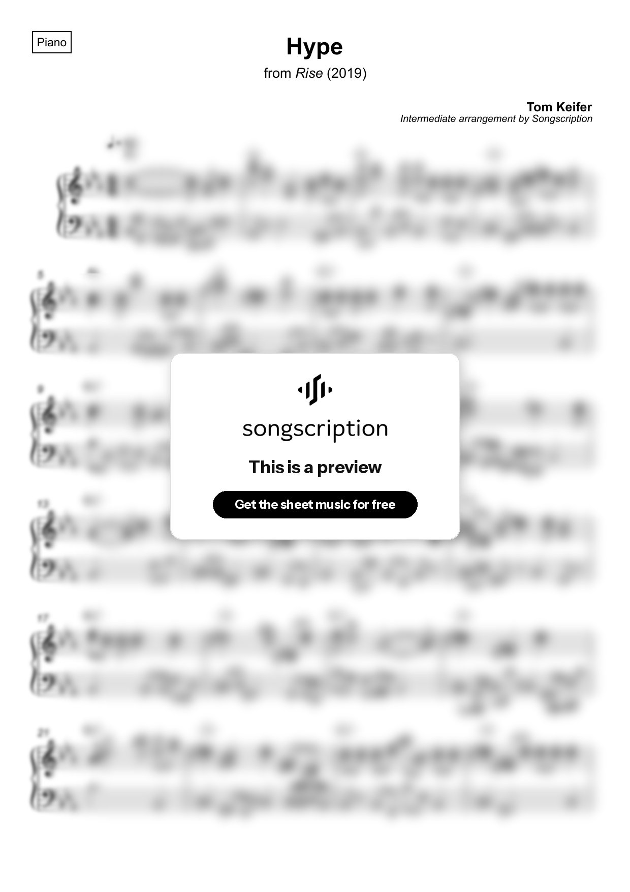 Intermediate Piano Sheet Music for "Hype" by Tom Keifer